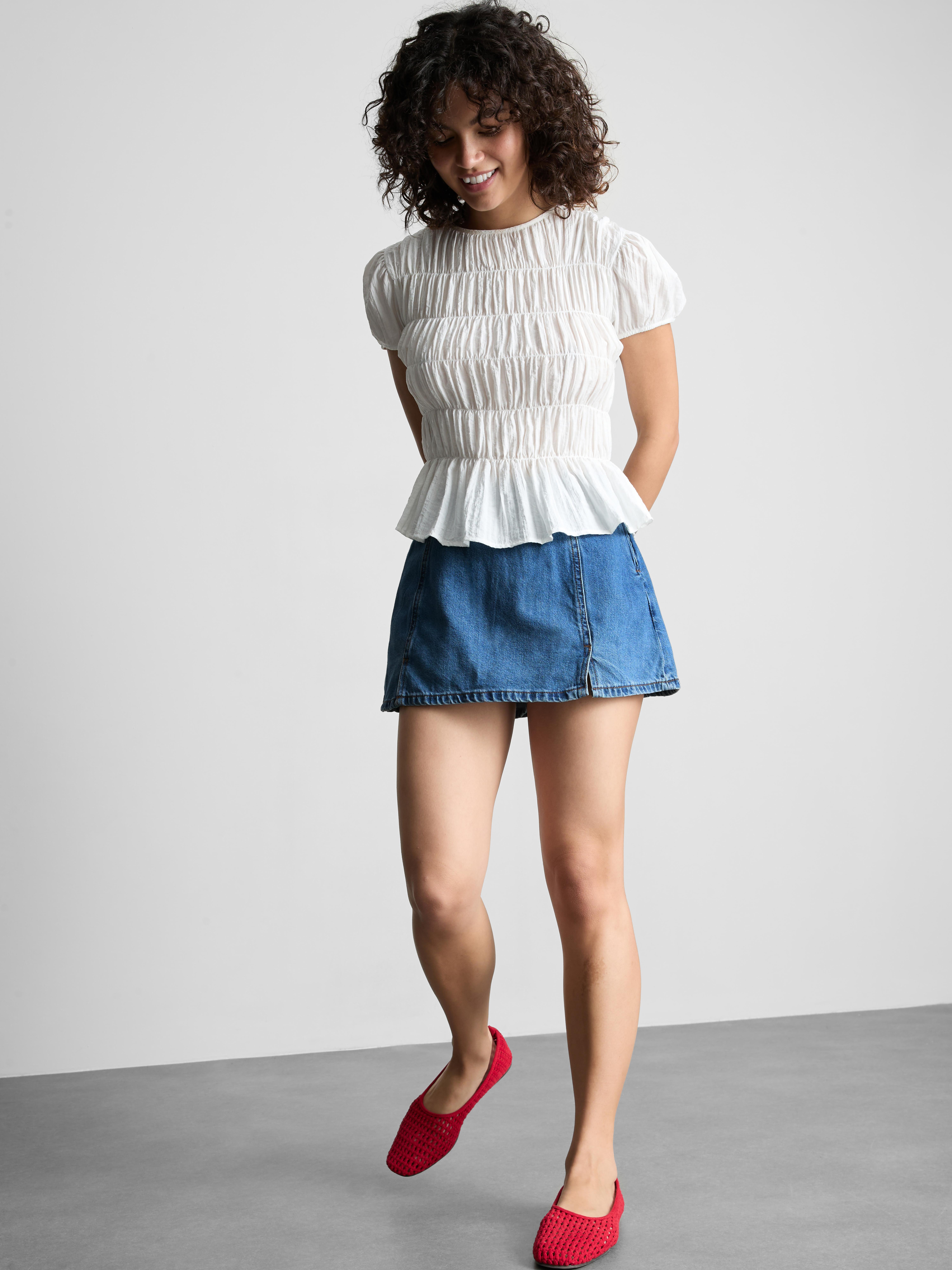 Cotton Denim Mini Skort