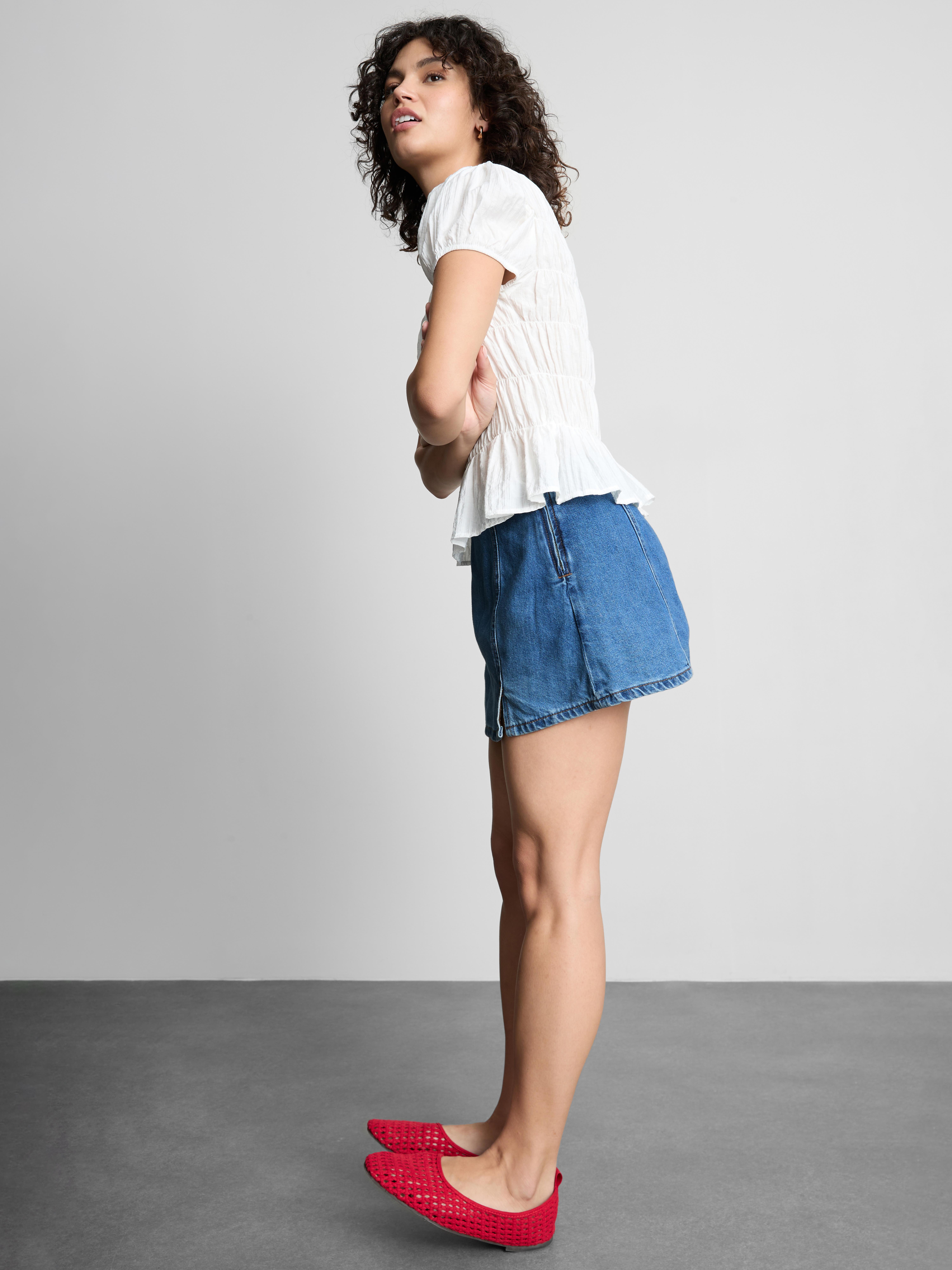 Cotton Denim Mini Skort