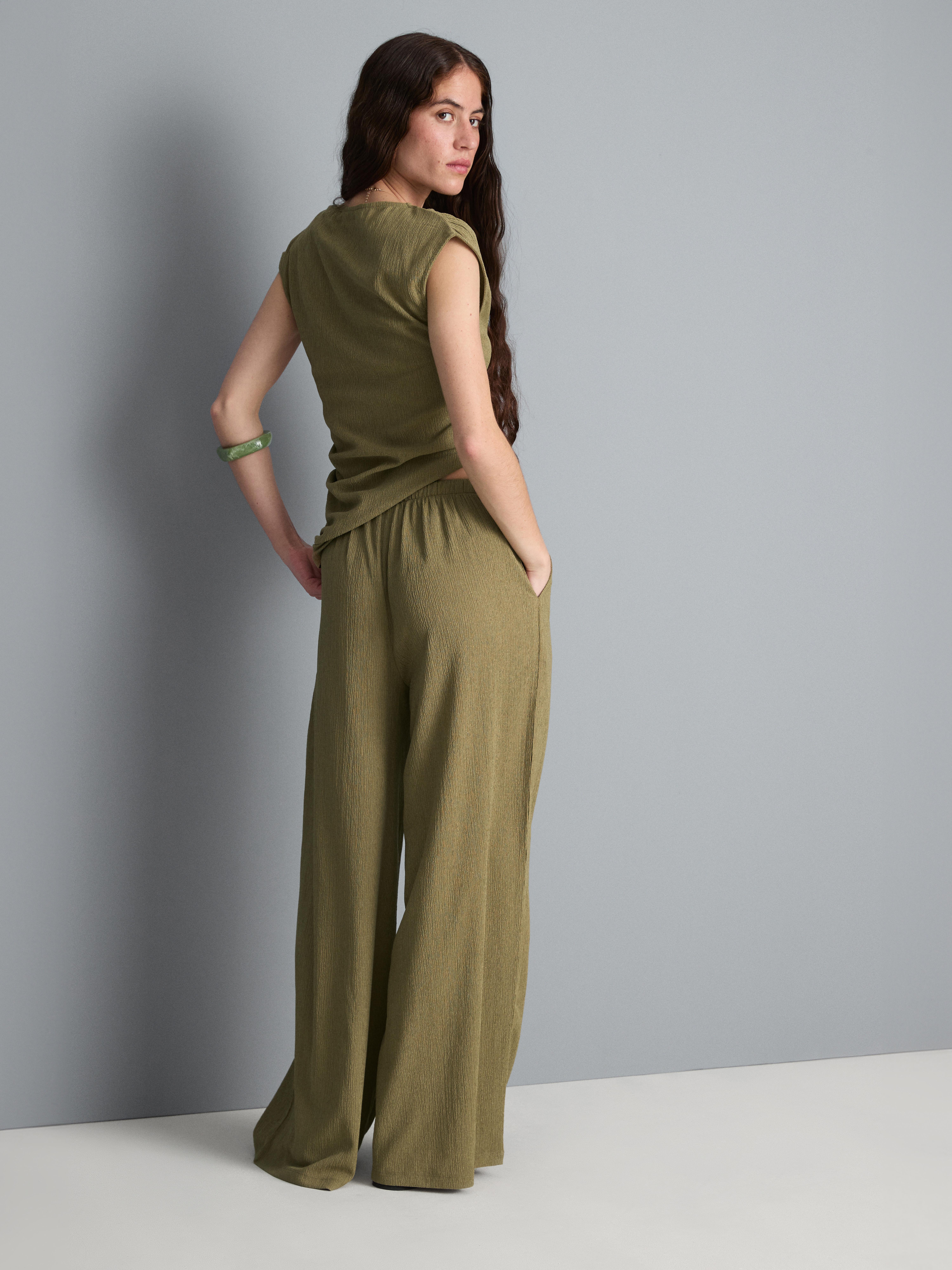 Crinkle Wide Leg Trousers