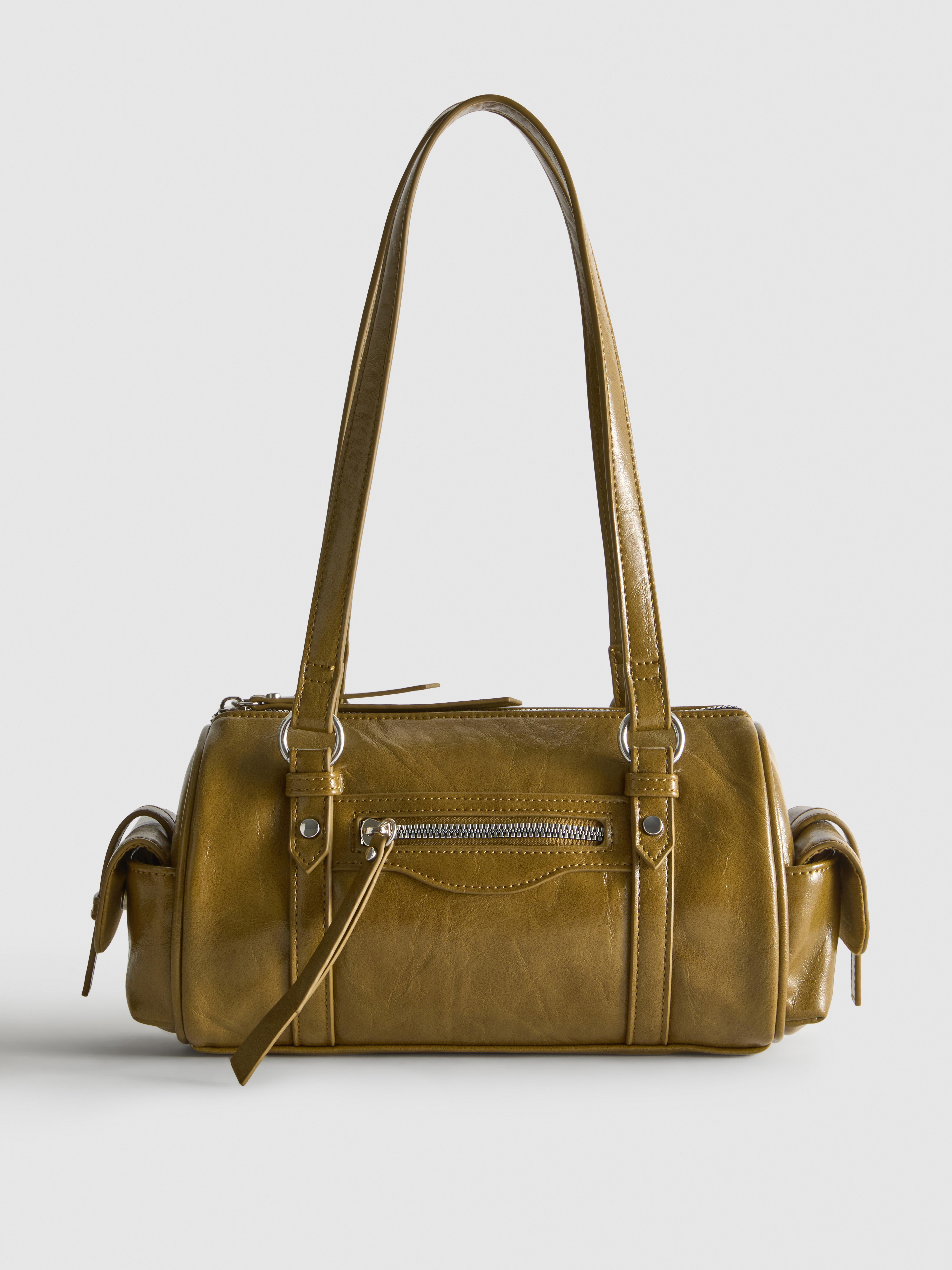 Borsa bowler in pelle sintetica effetto invecchiato