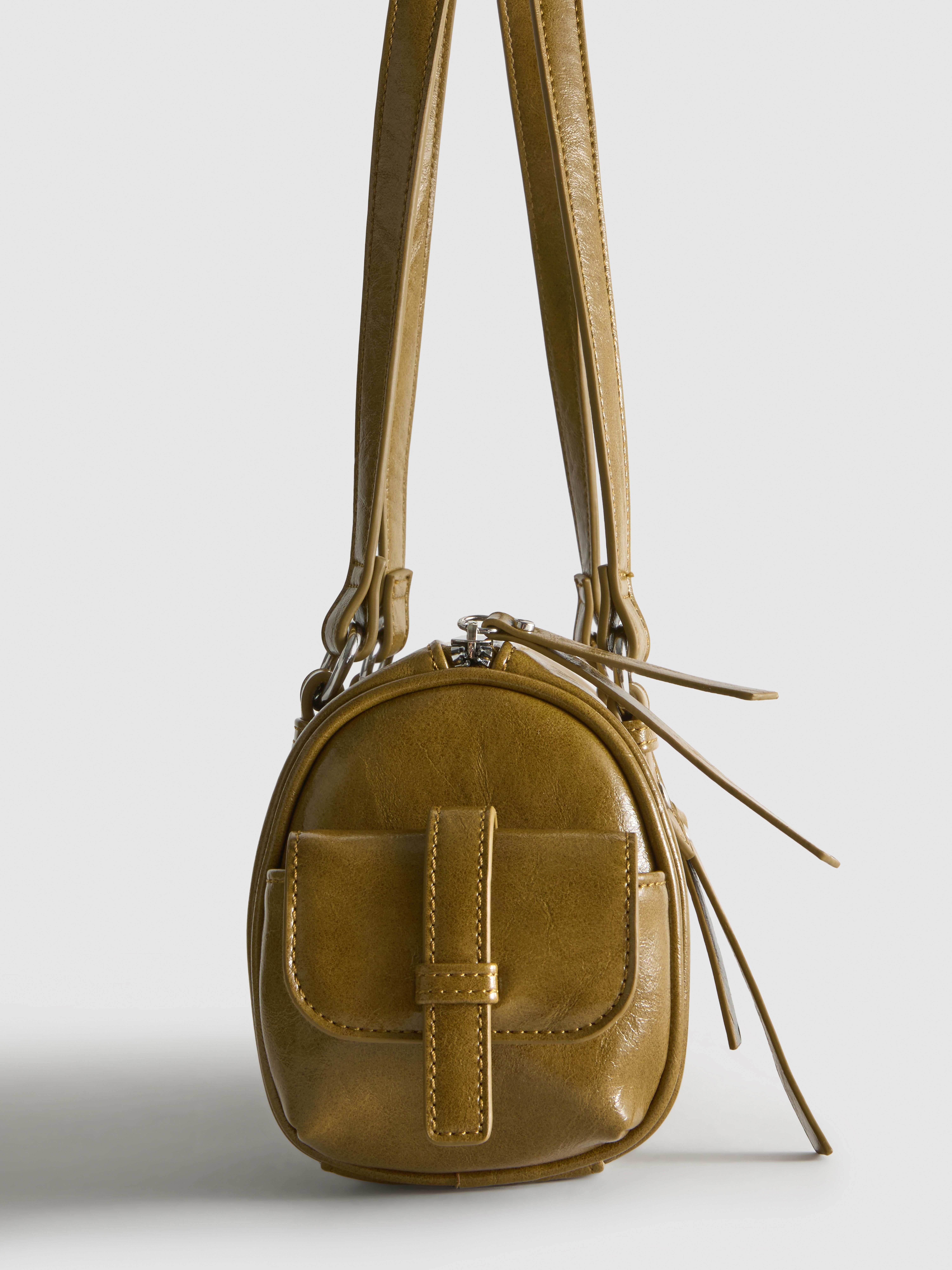 Distressed Faux Leather Bowler Bag