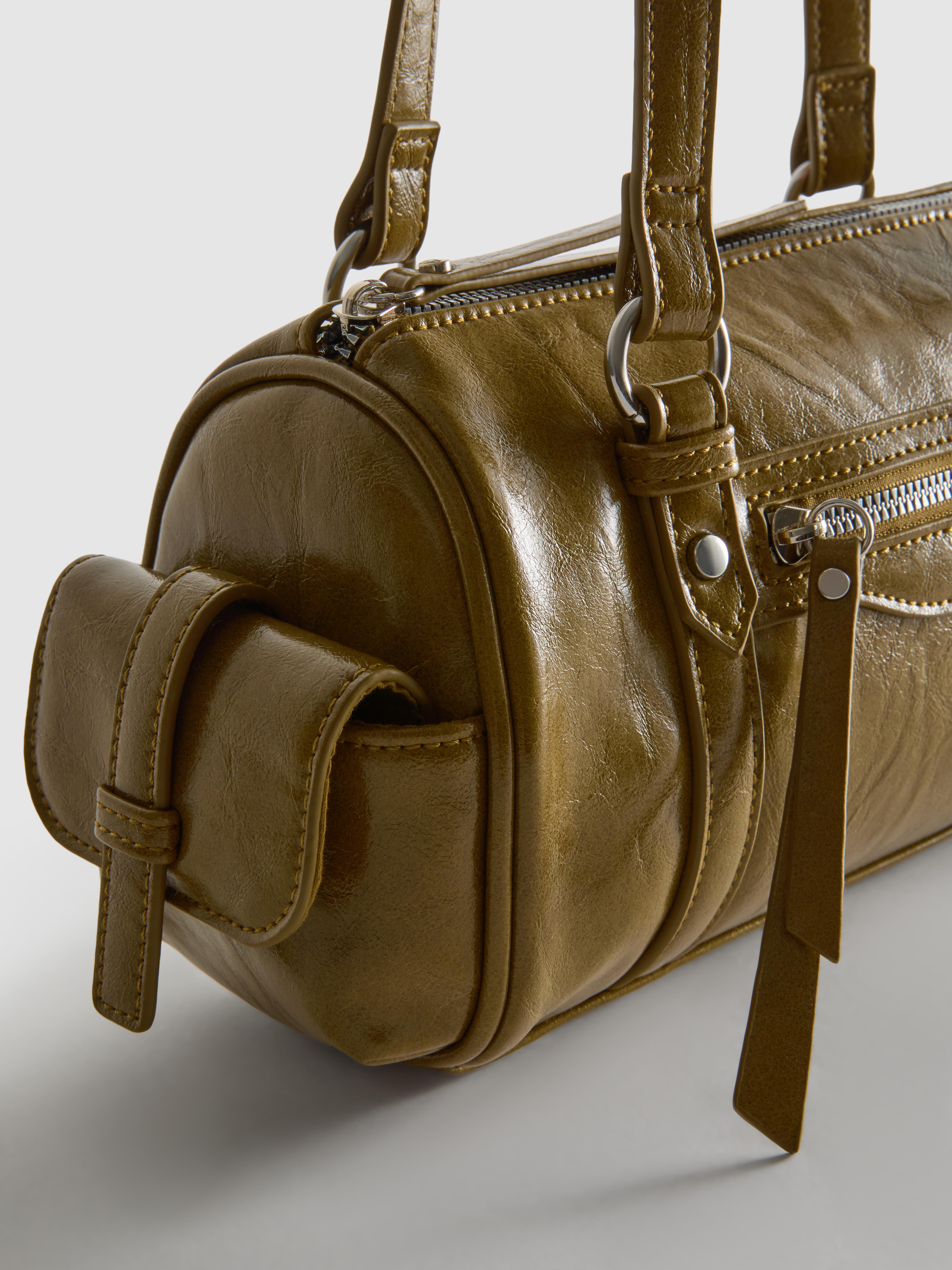 Distressed Faux Leather Bowler Bag
