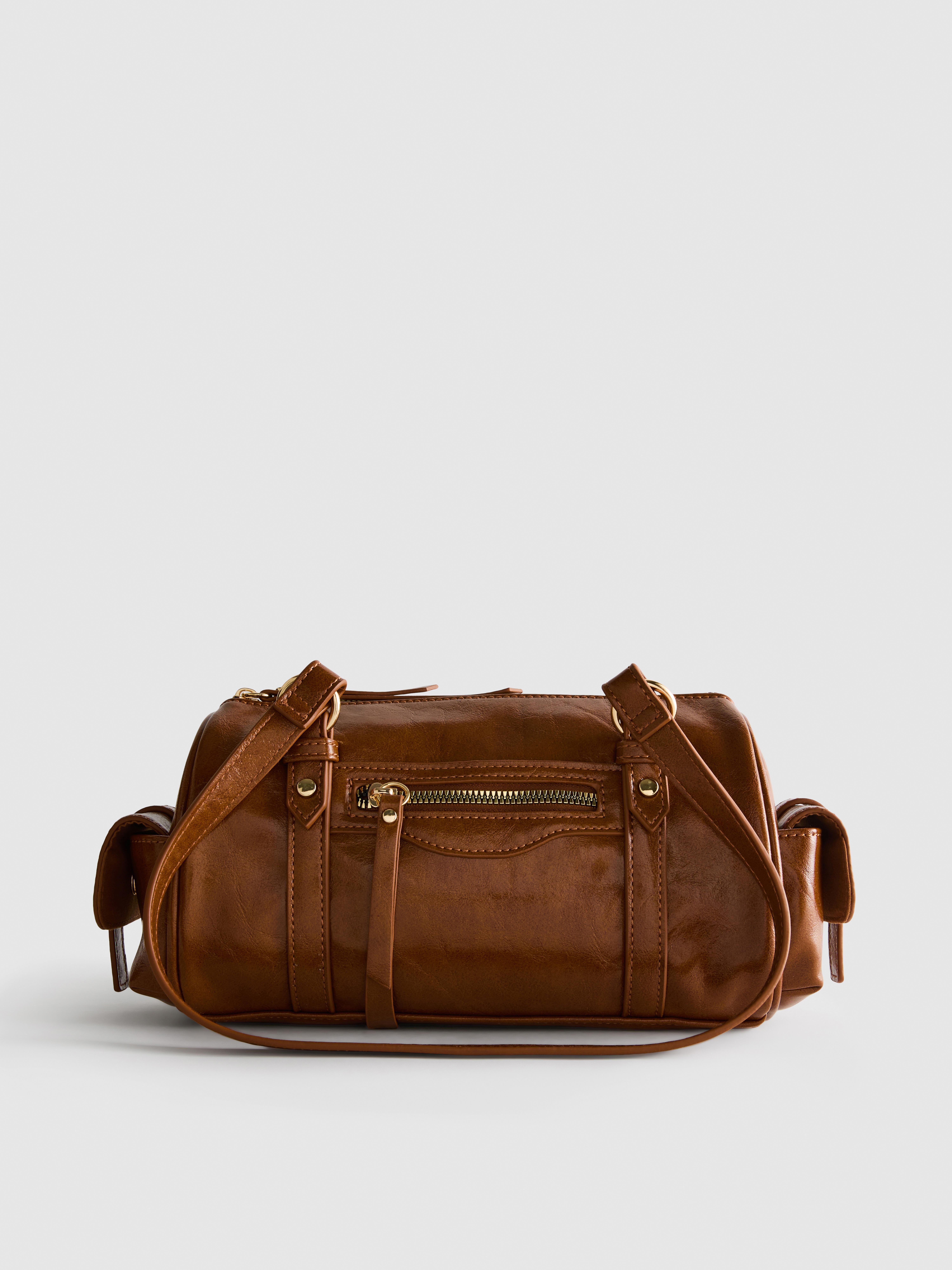 Borsa bowler in pelle sintetica effetto invecchiato