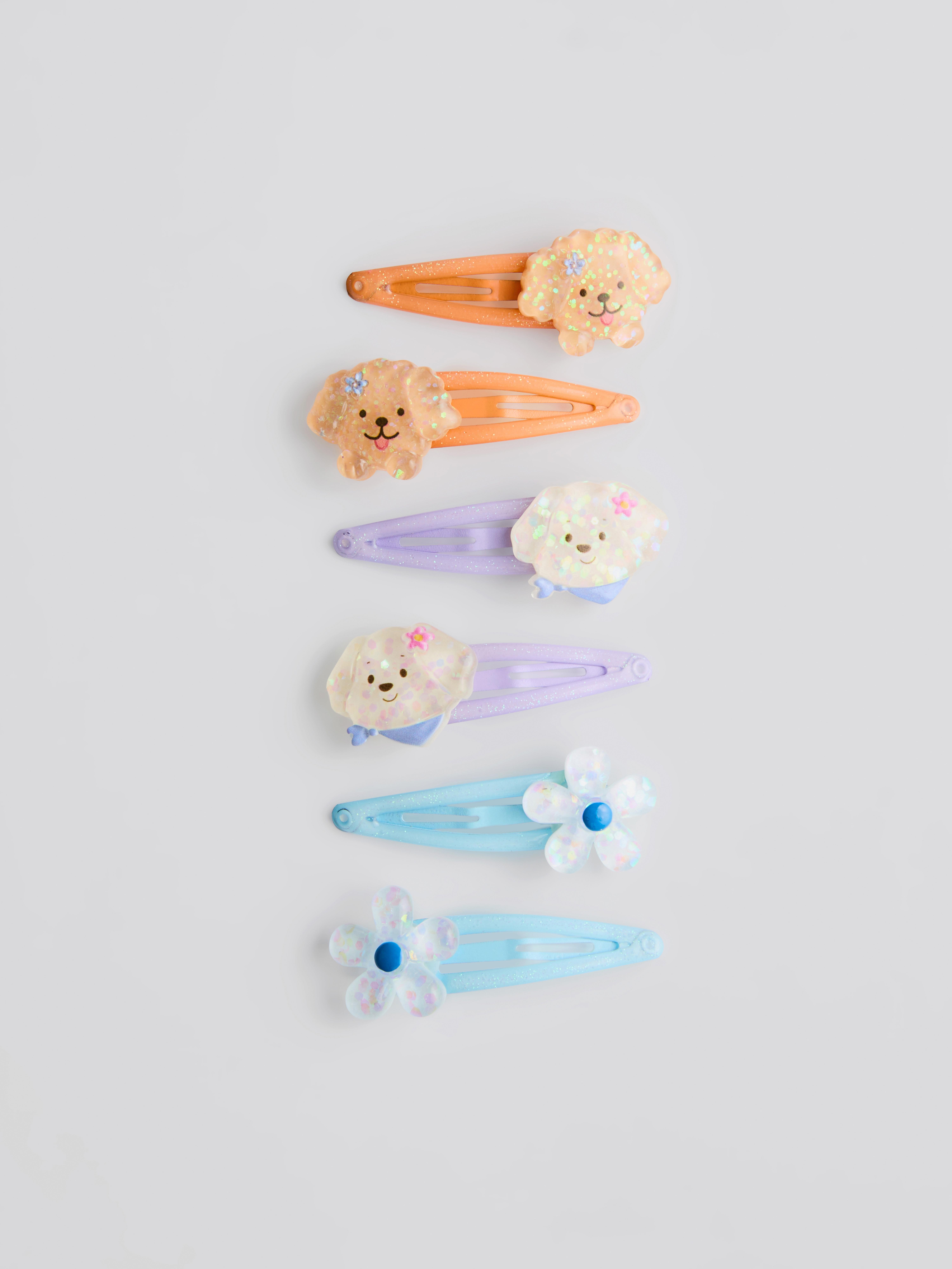 6pk Dog Charm Snap Hair Clips