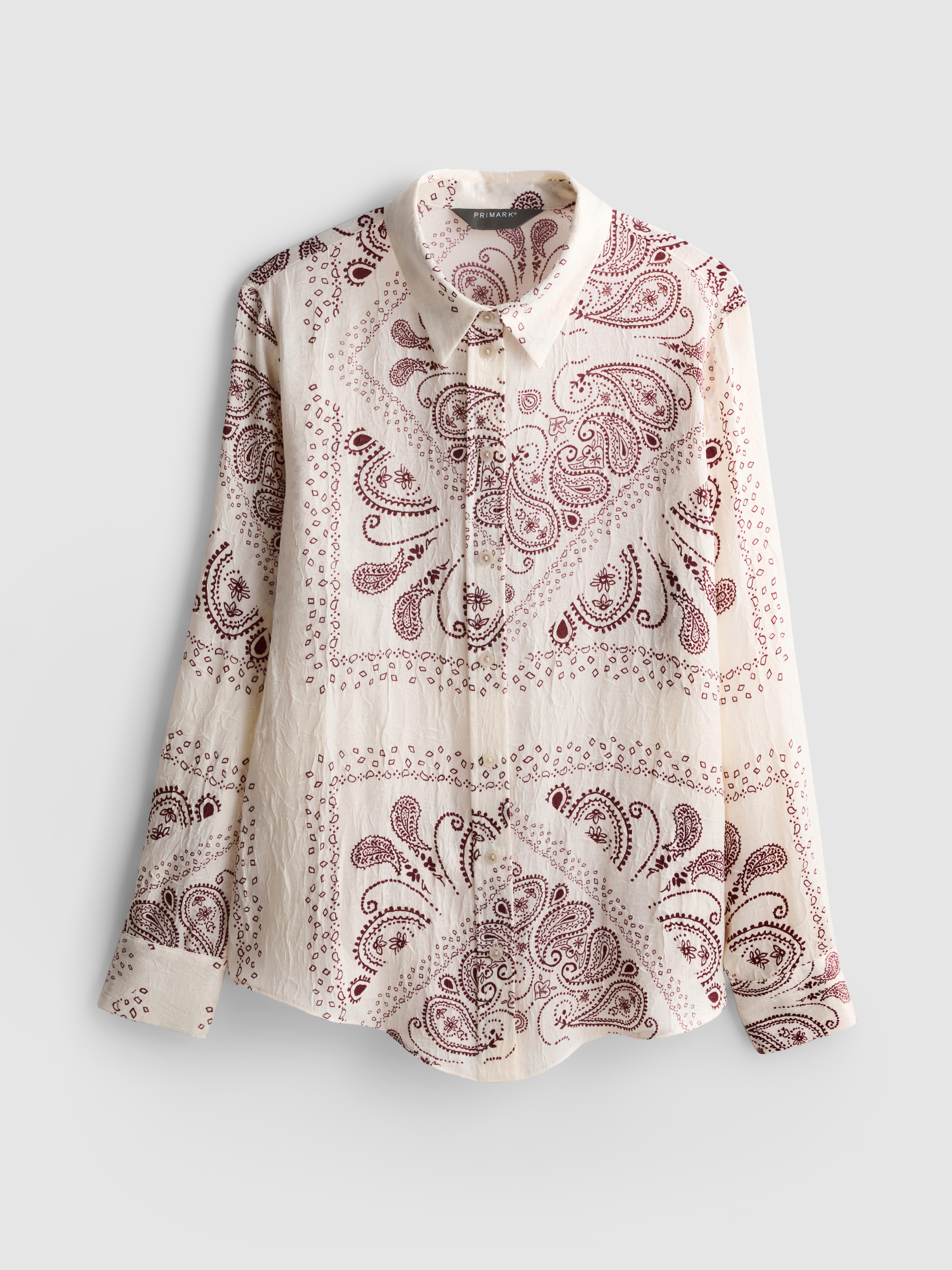 Paula Echevarría Paisley Crushed Satin Button-Up Shirt