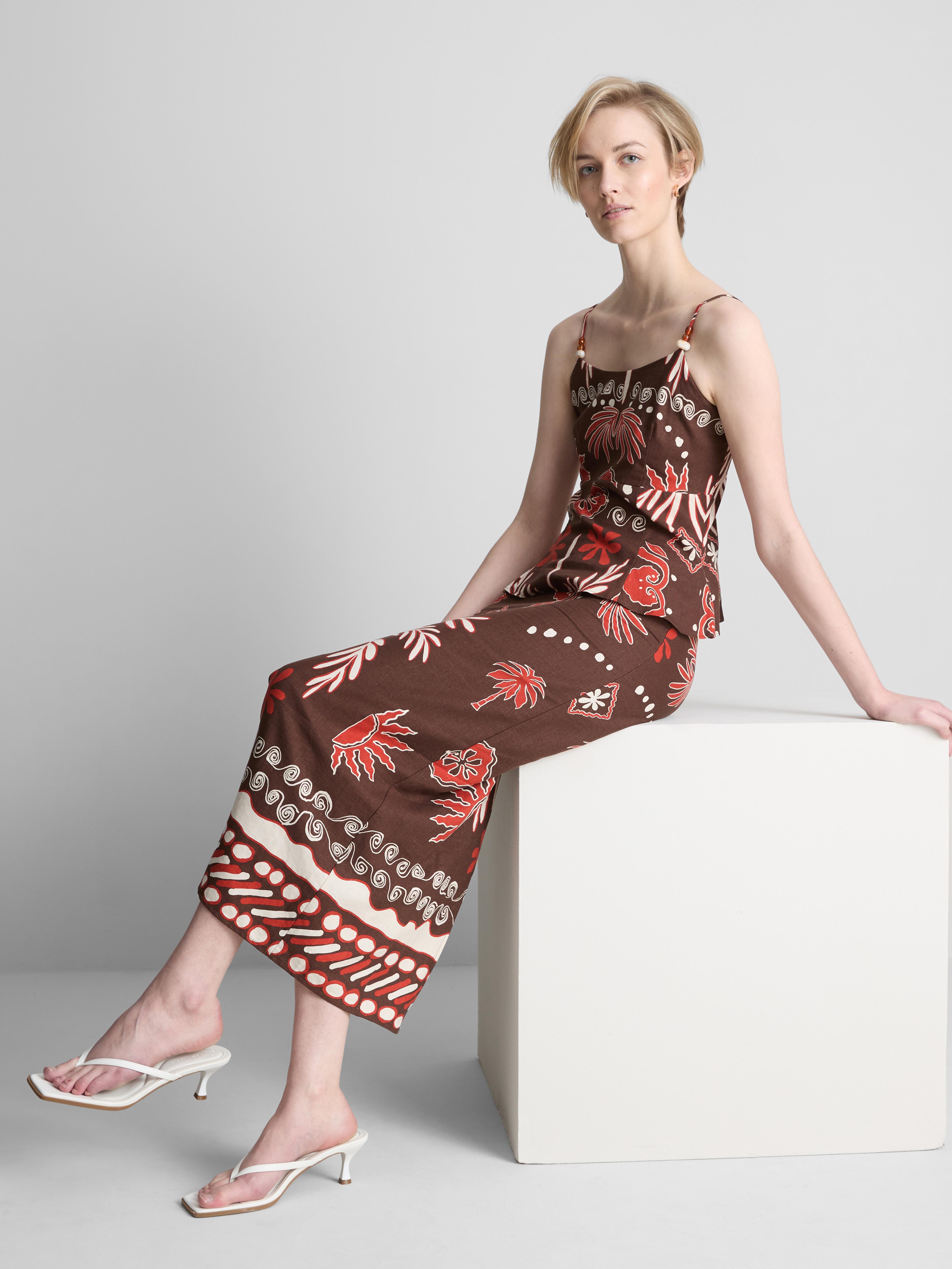 The Edit Linen Blend Printed Tank Top