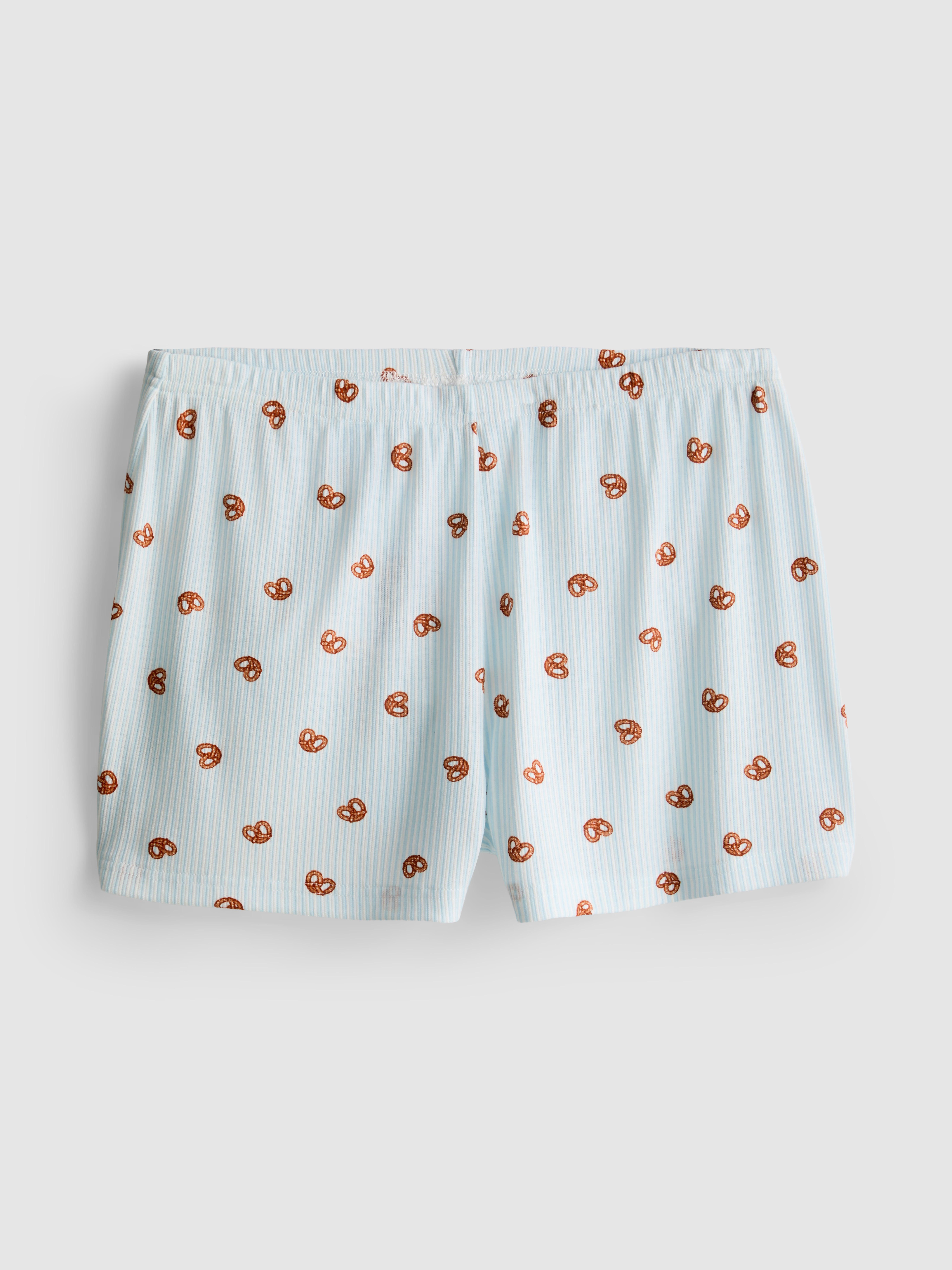 Pyjamashort van ribstof met print Lichtblauw