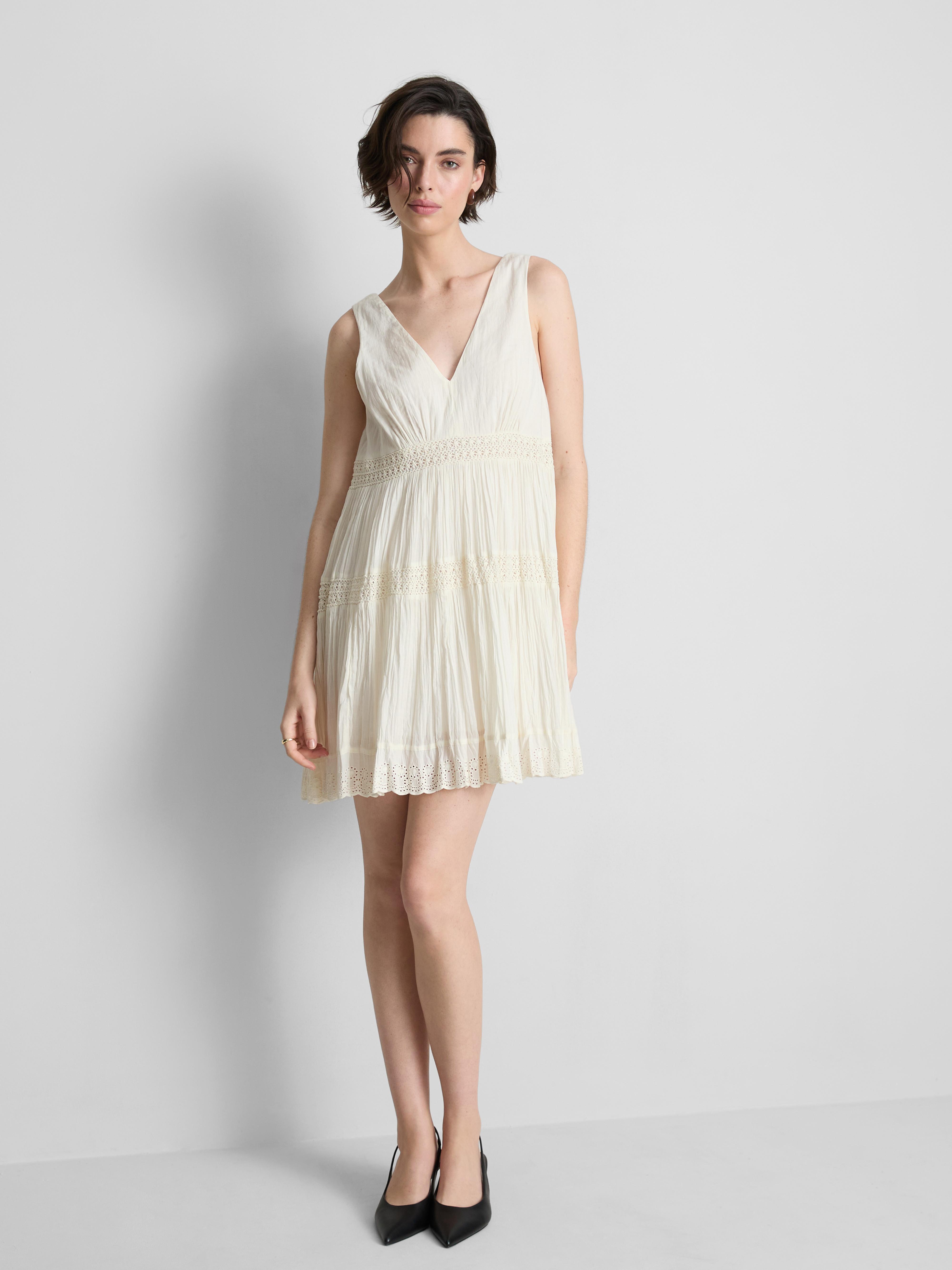 V-Neck Crinkle Mini Dress
