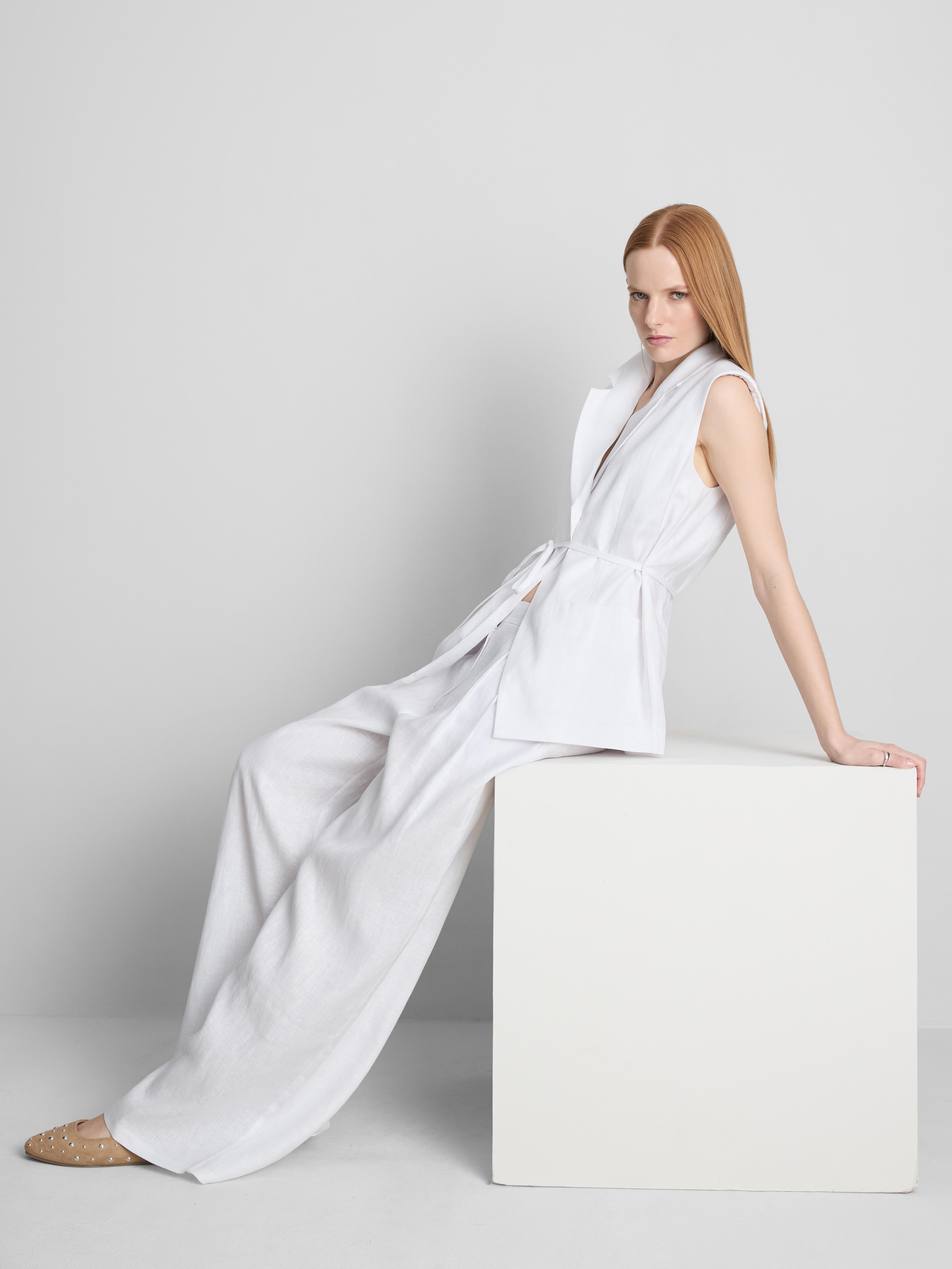 The Edit Pleated Linen Wide-Leg Pants