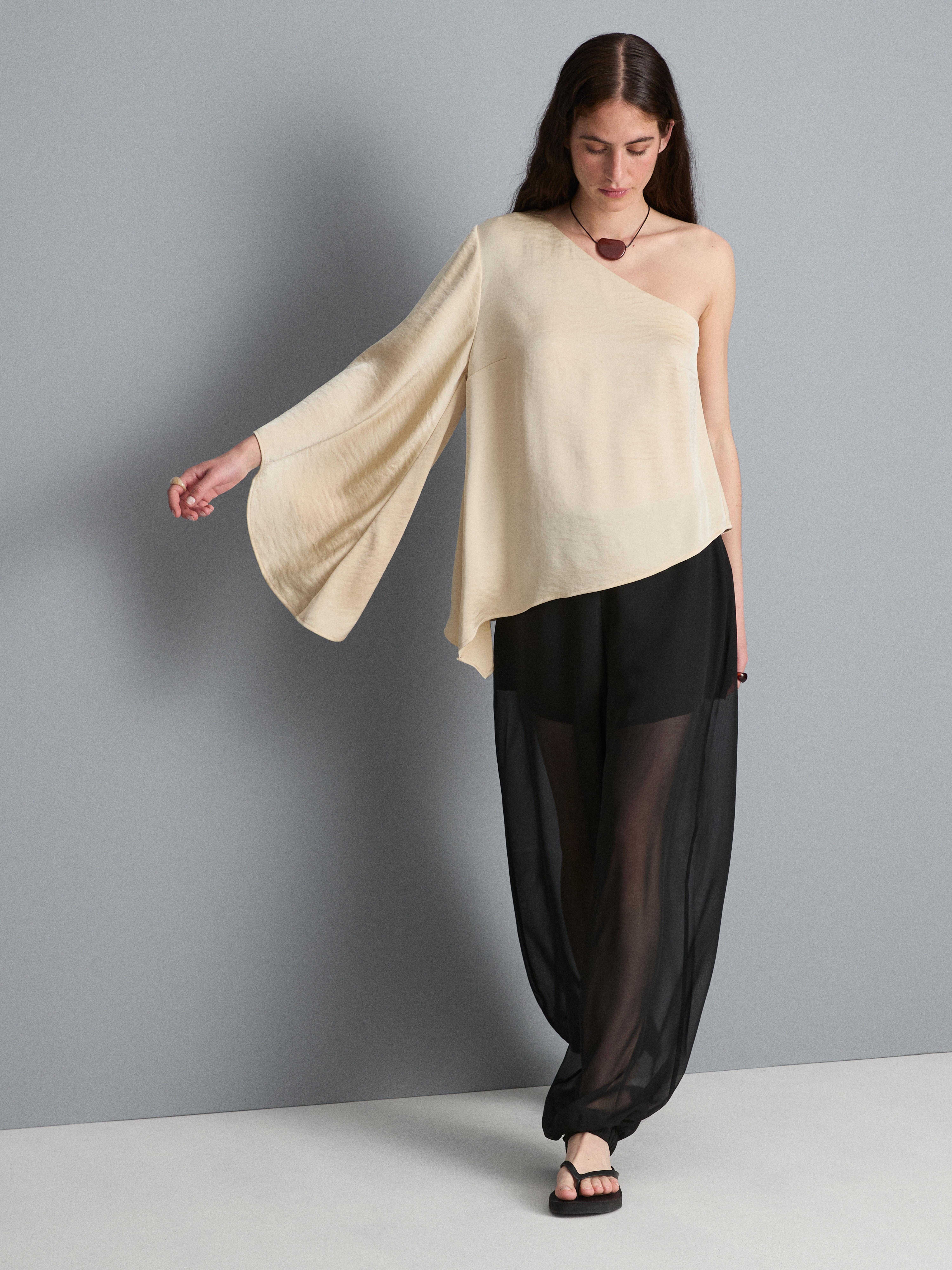 Satin One Shoulder Asymmetric Top Gold