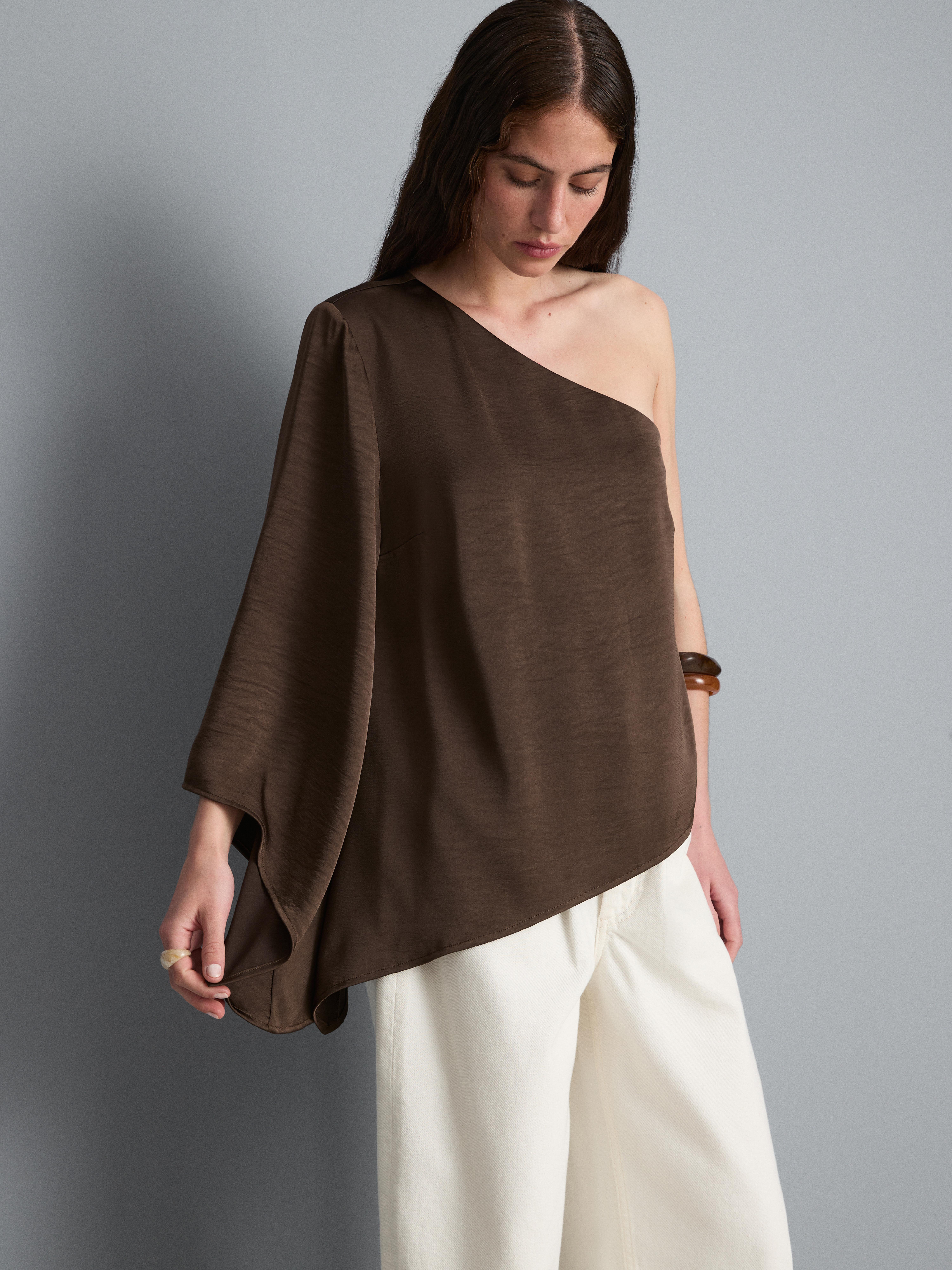 Satin One-Shoulder Asymmetrical Top