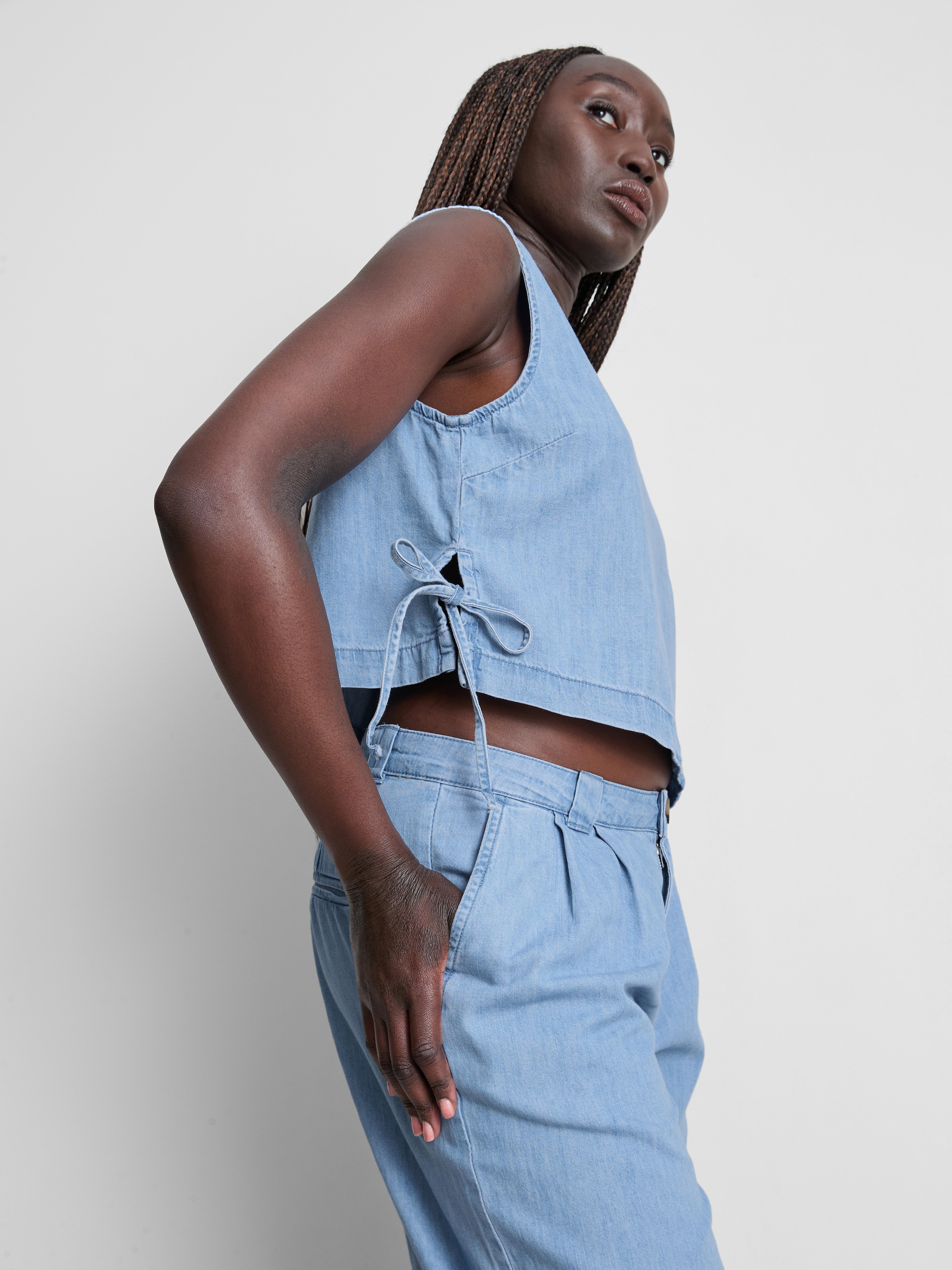 Womens Mid Blue Cotton Denim Tie Side Tank Top | Primark