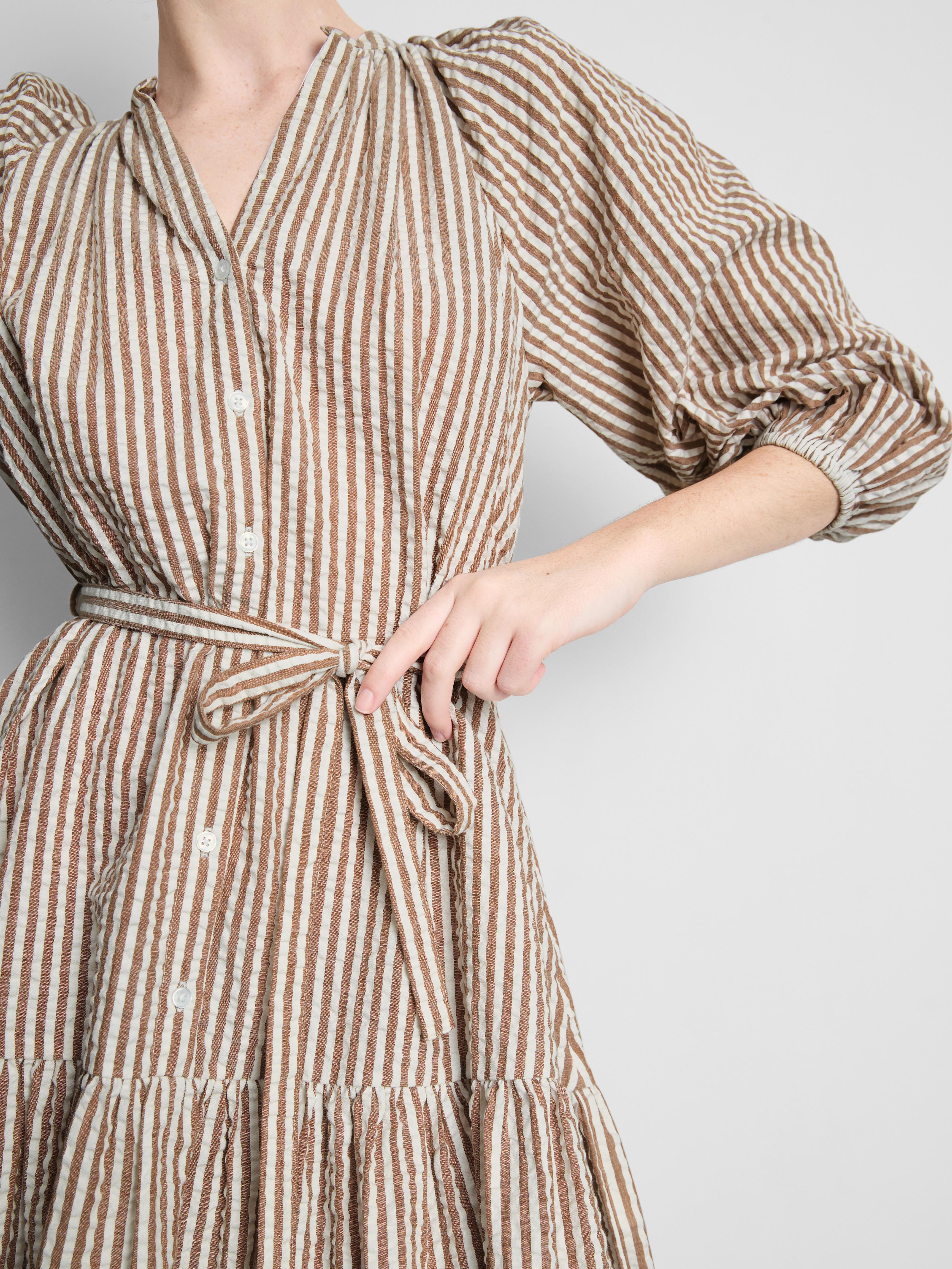 Cotton Seersucker Puff Sleeve Mini Dress