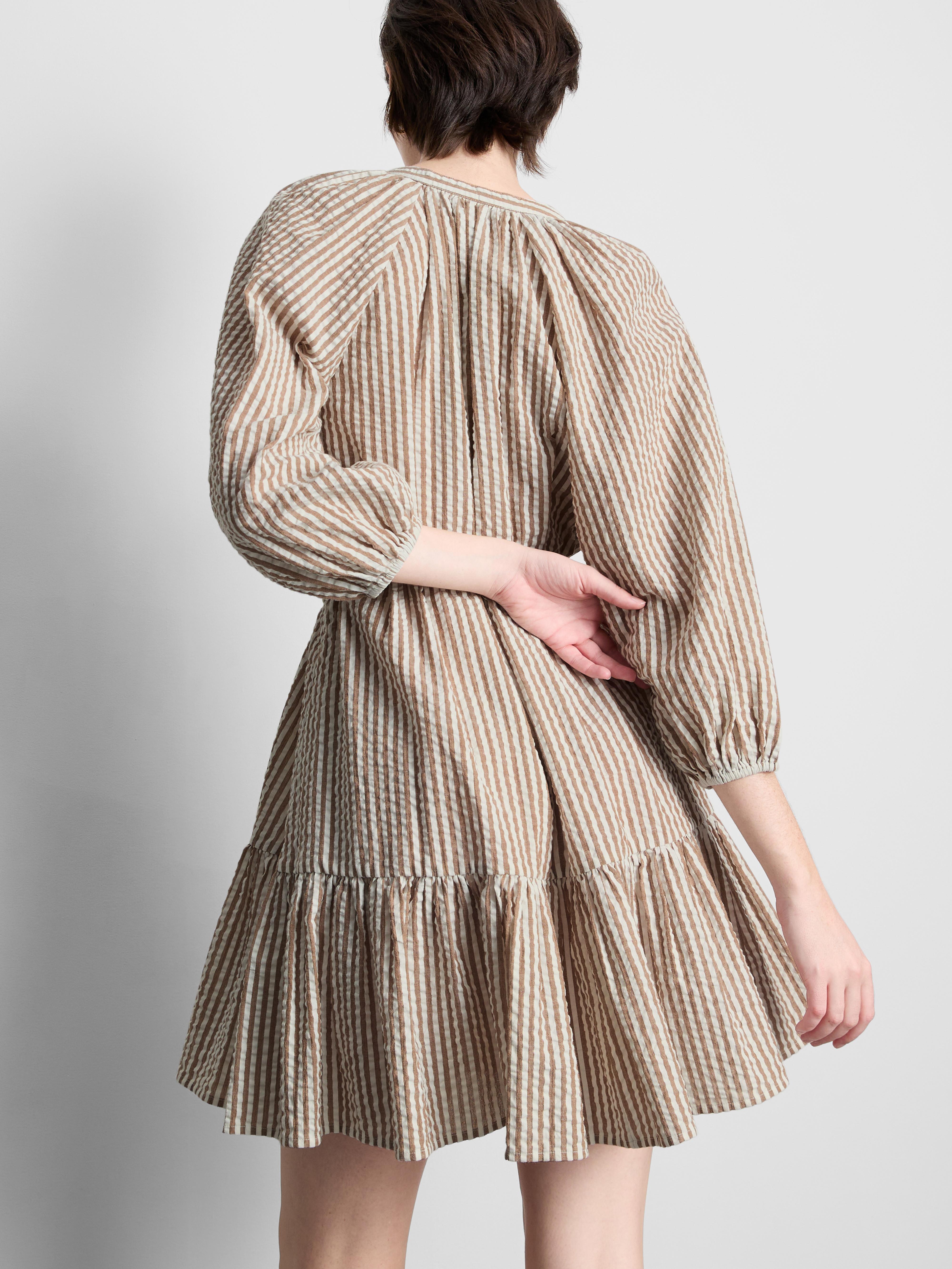 Cotton Seersucker Puff Sleeve Mini Dress
