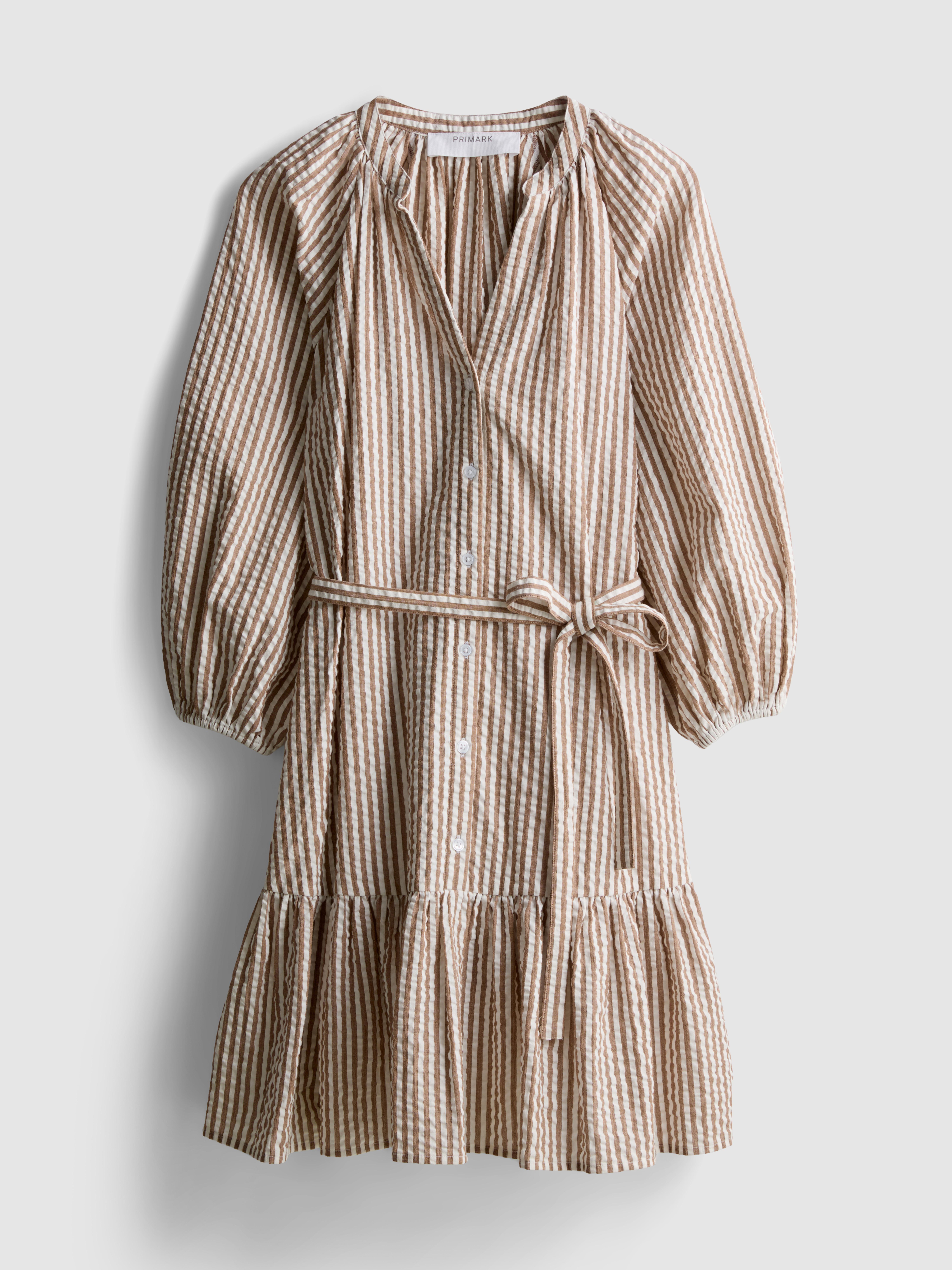 Cotton Seersucker Puff Sleeve Mini Dress