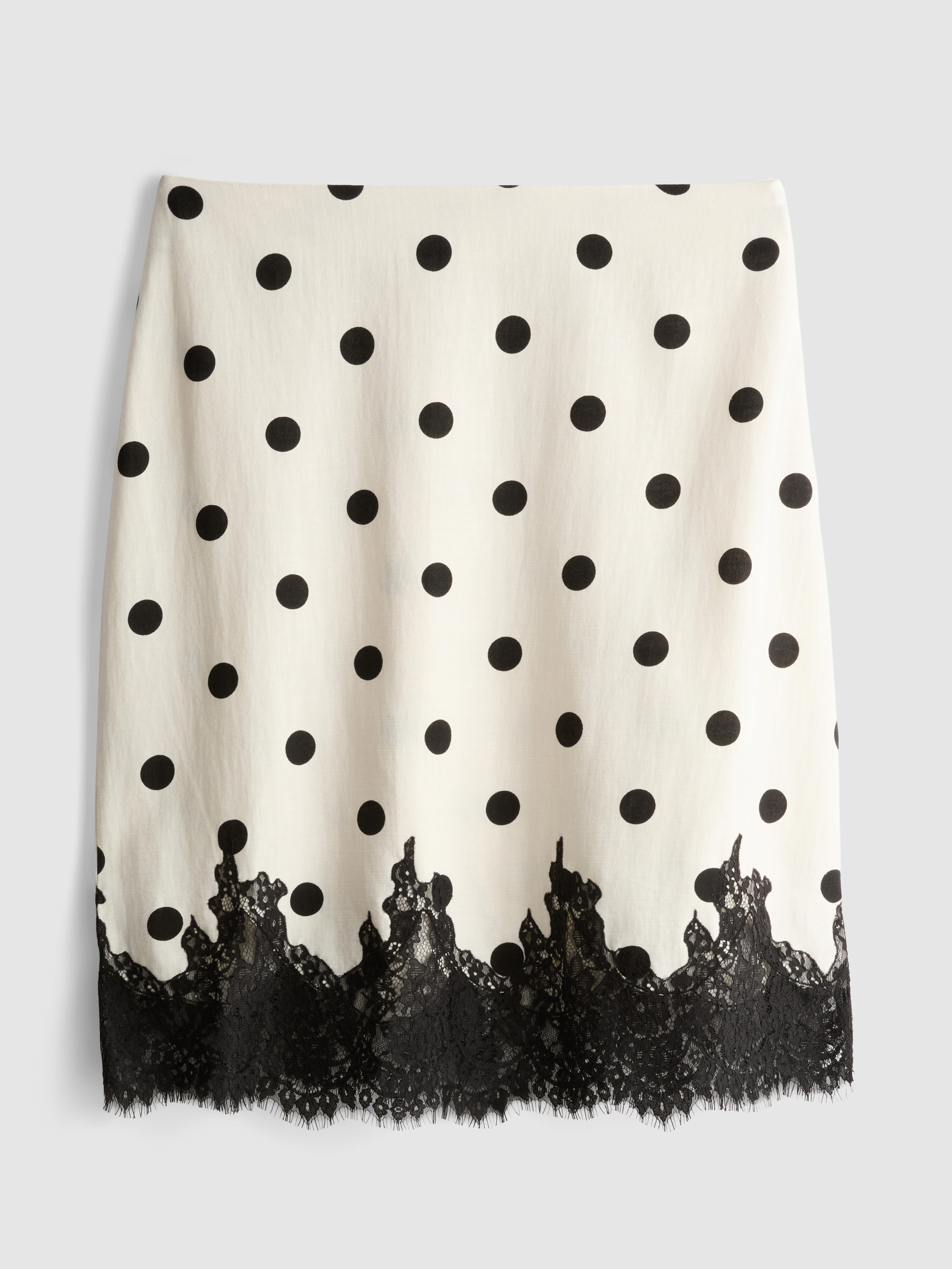 Cotton Blend Polka Dot Lace Midi Skirt