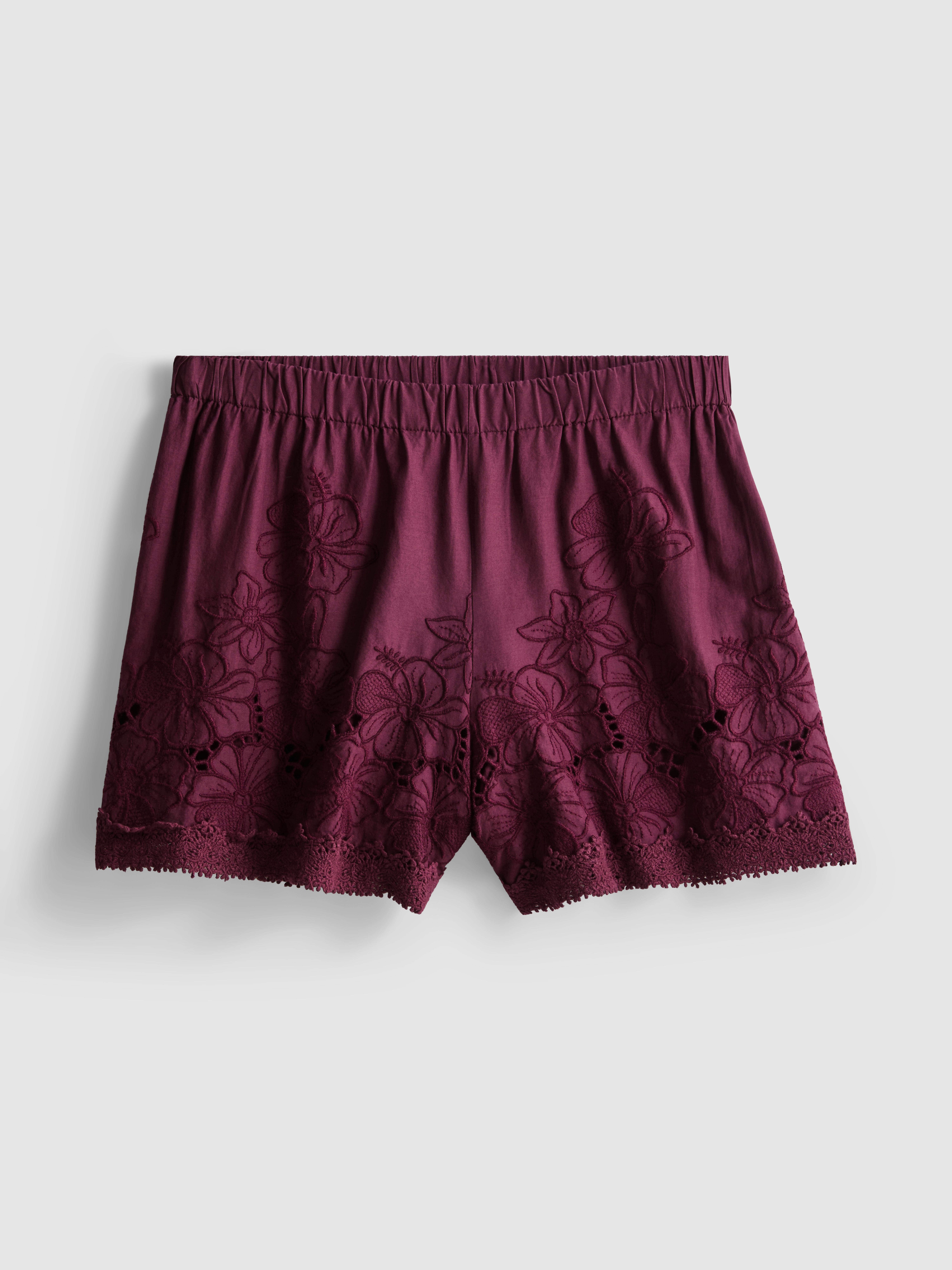 Cotton High Waisted Embroidered Shorts
