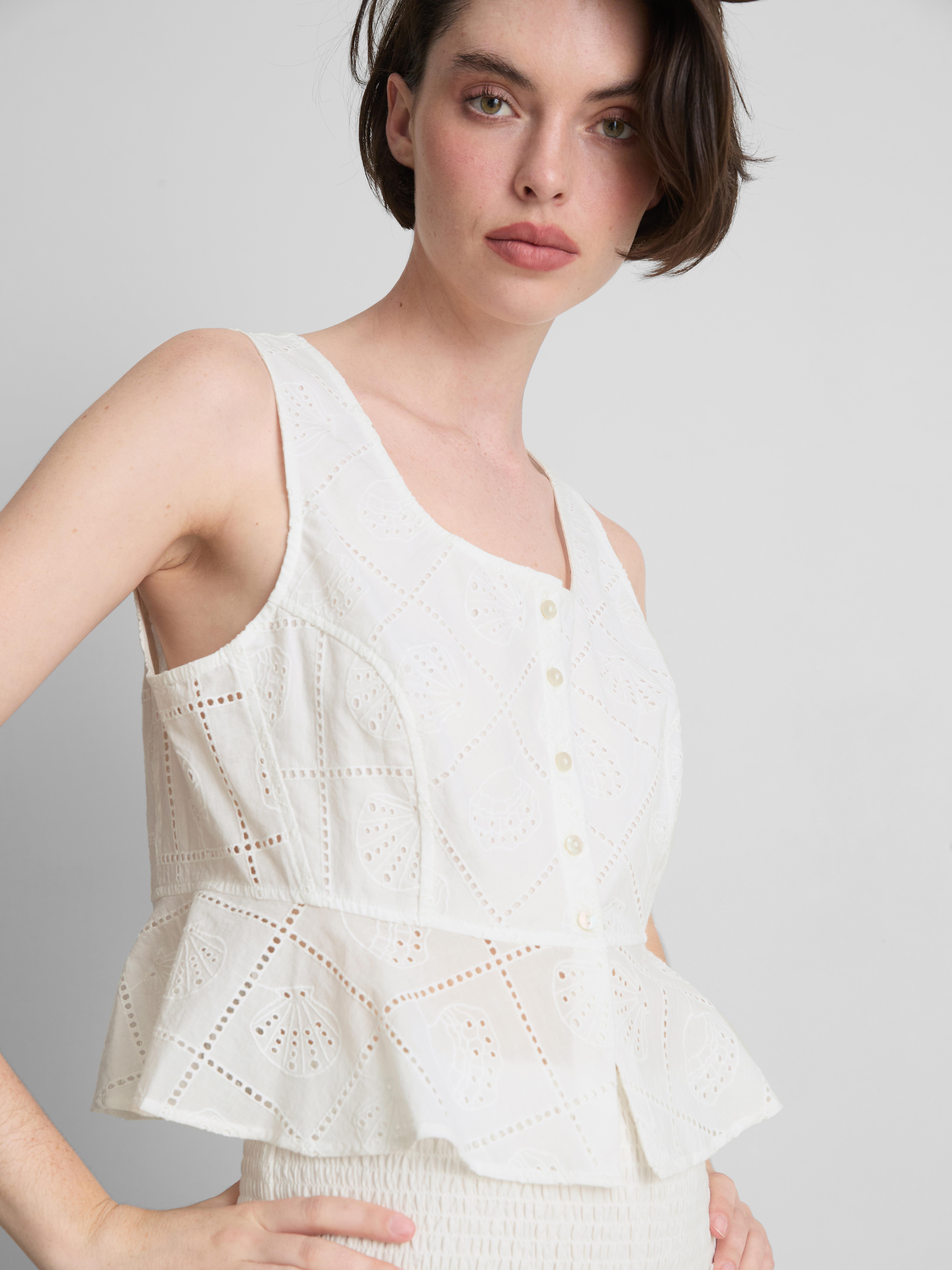 Cotton Cropped Cutwork Cami Top