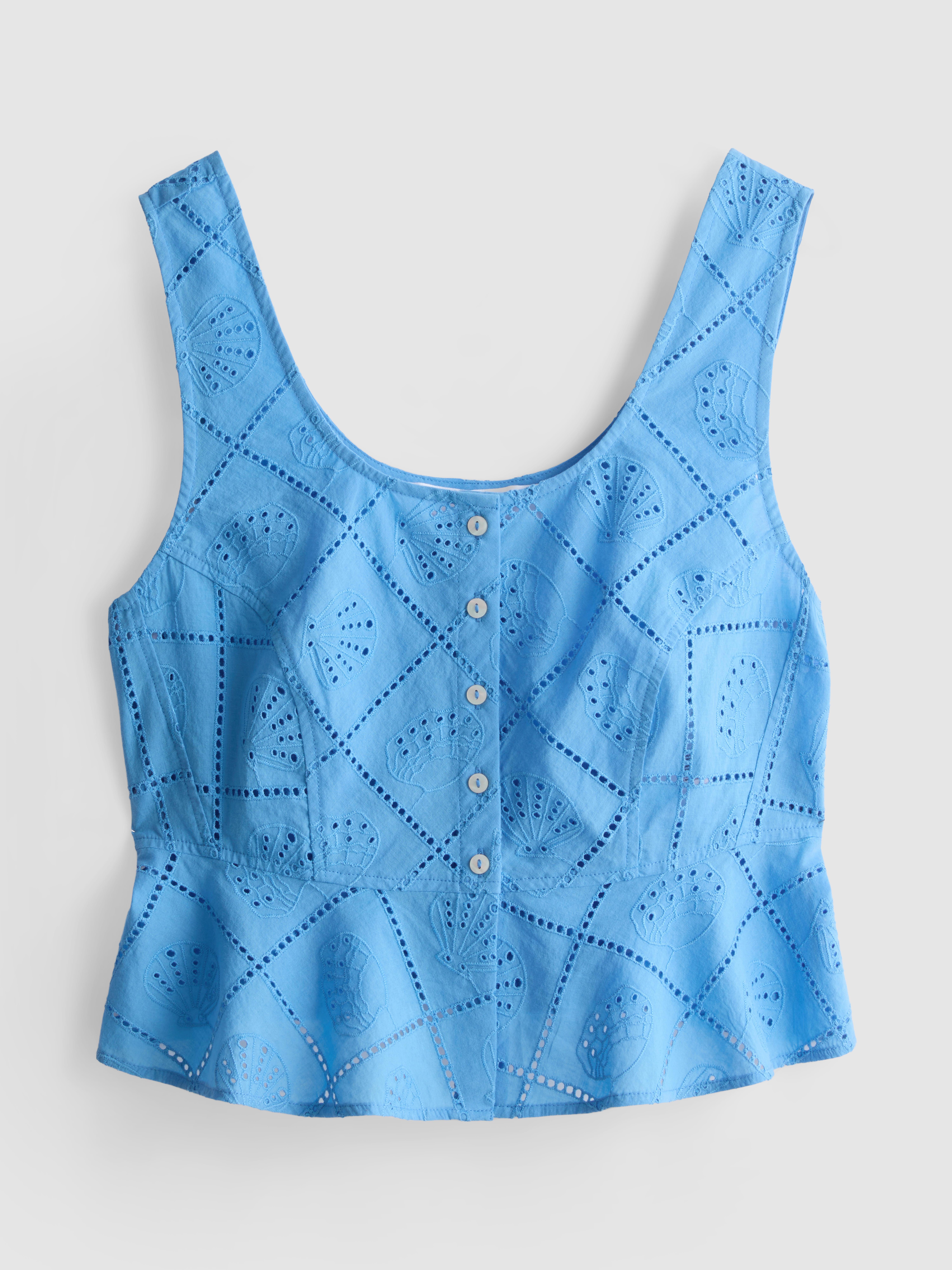 Cotton Cropped Cutwork Cami Top