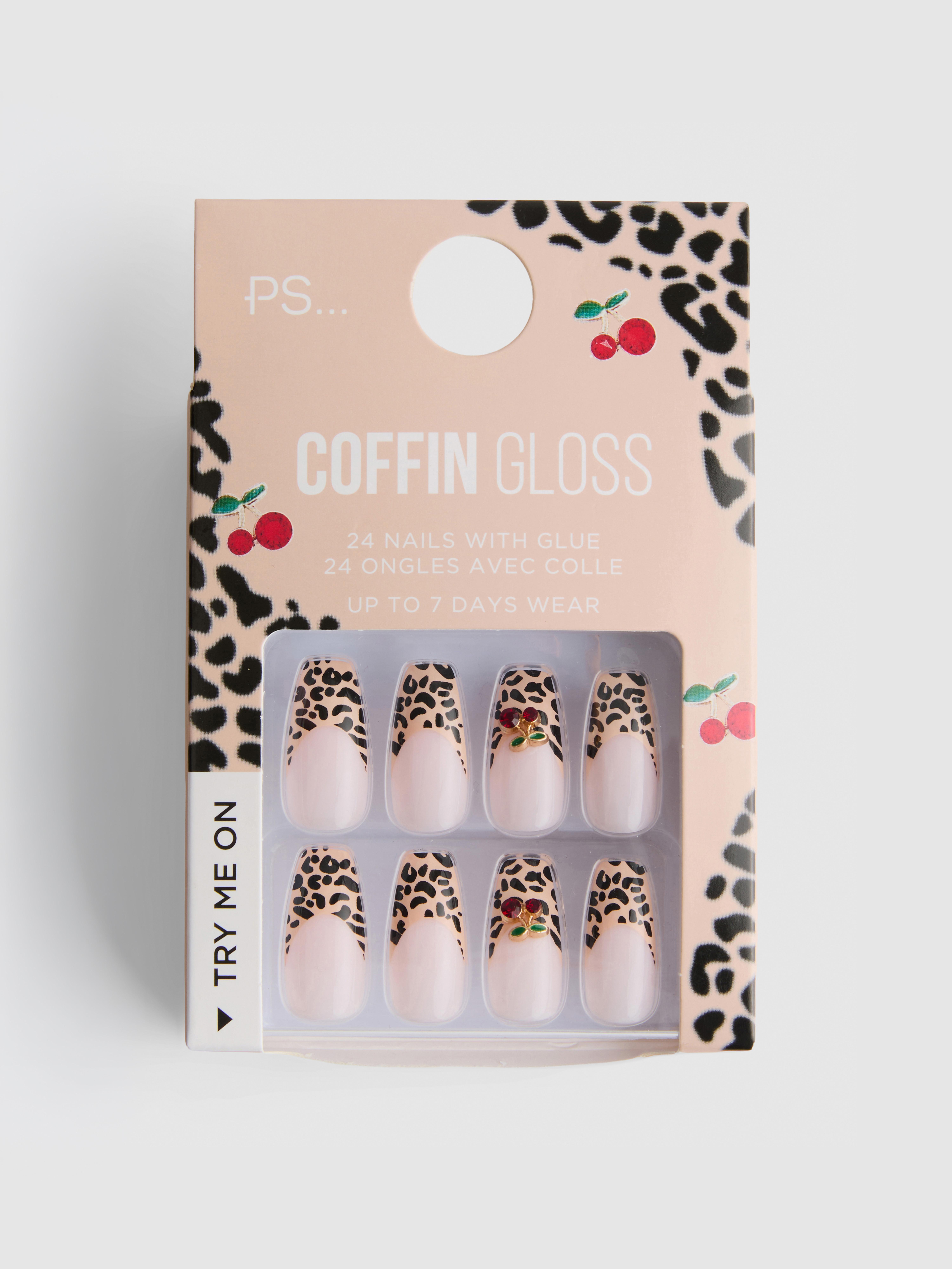 Animal Print French Tip Coffin Gloss False Nails