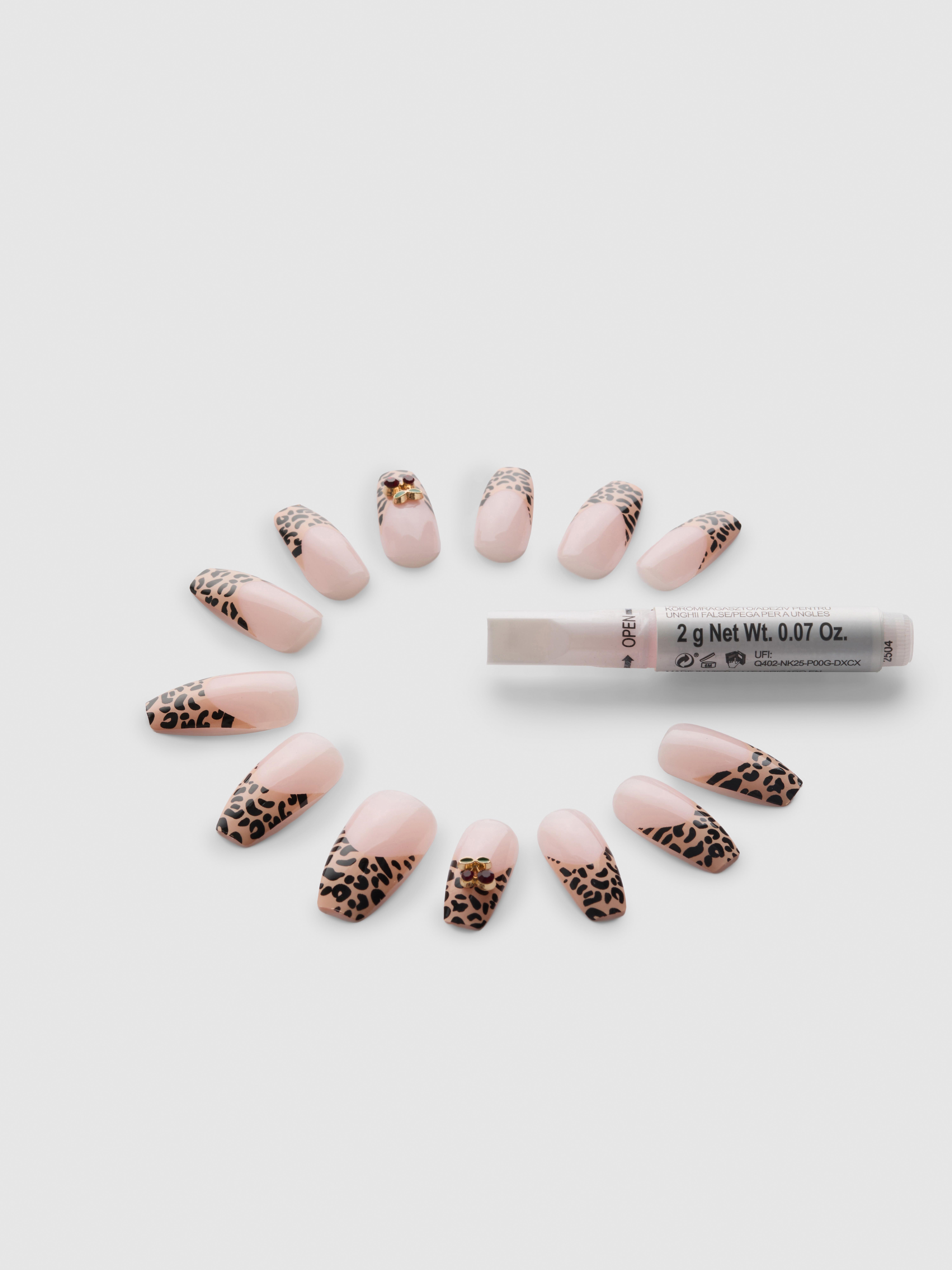 Animal Print French Tip Coffin Gloss False Nails