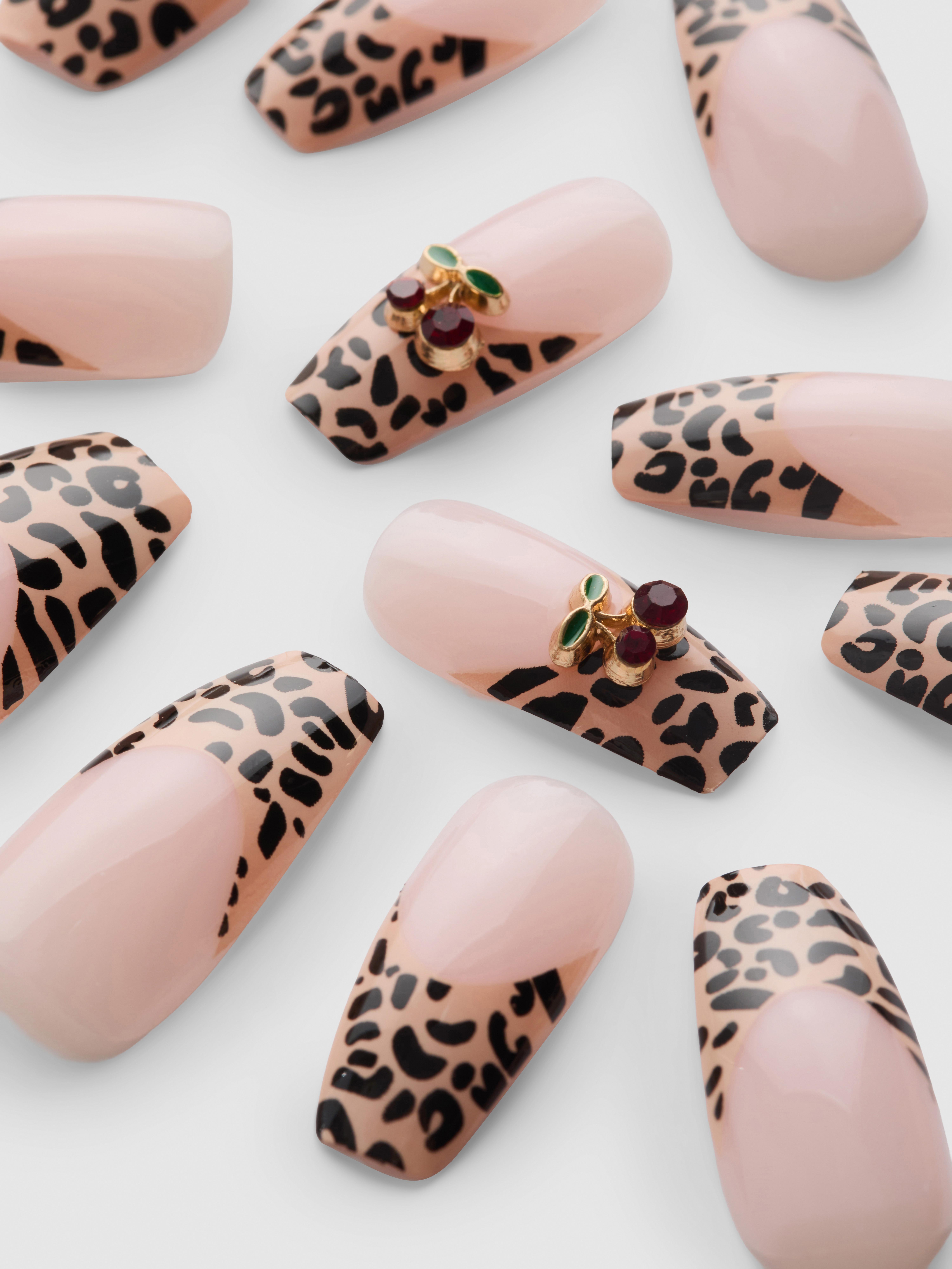 Animal Print French Tip Coffin Gloss False Nails