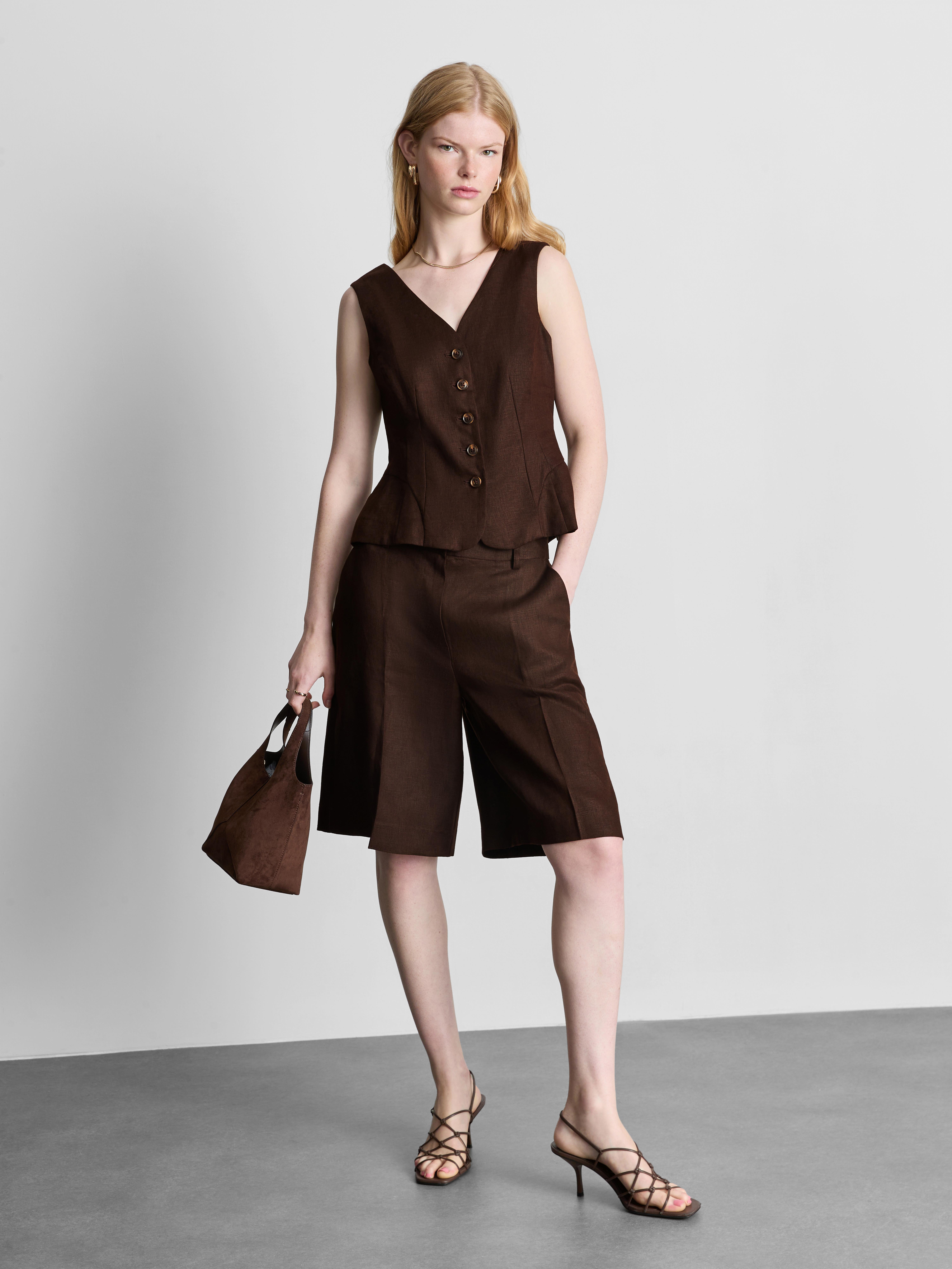 The Edit Pure Linen Peplum Vest