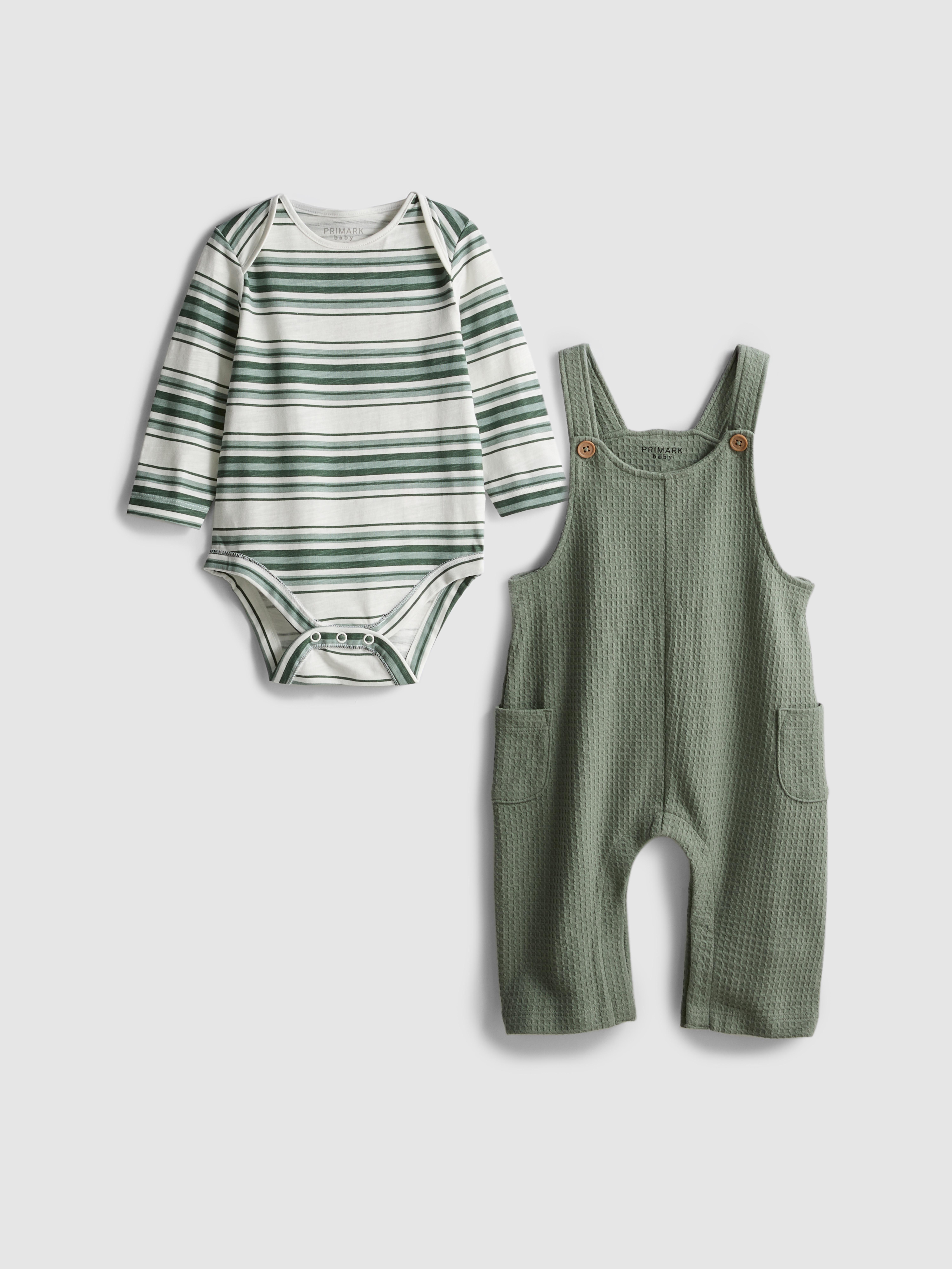 0-18mths | Long Sleeve Bodysuit and Waffle Textured Dungarees Newborn Set