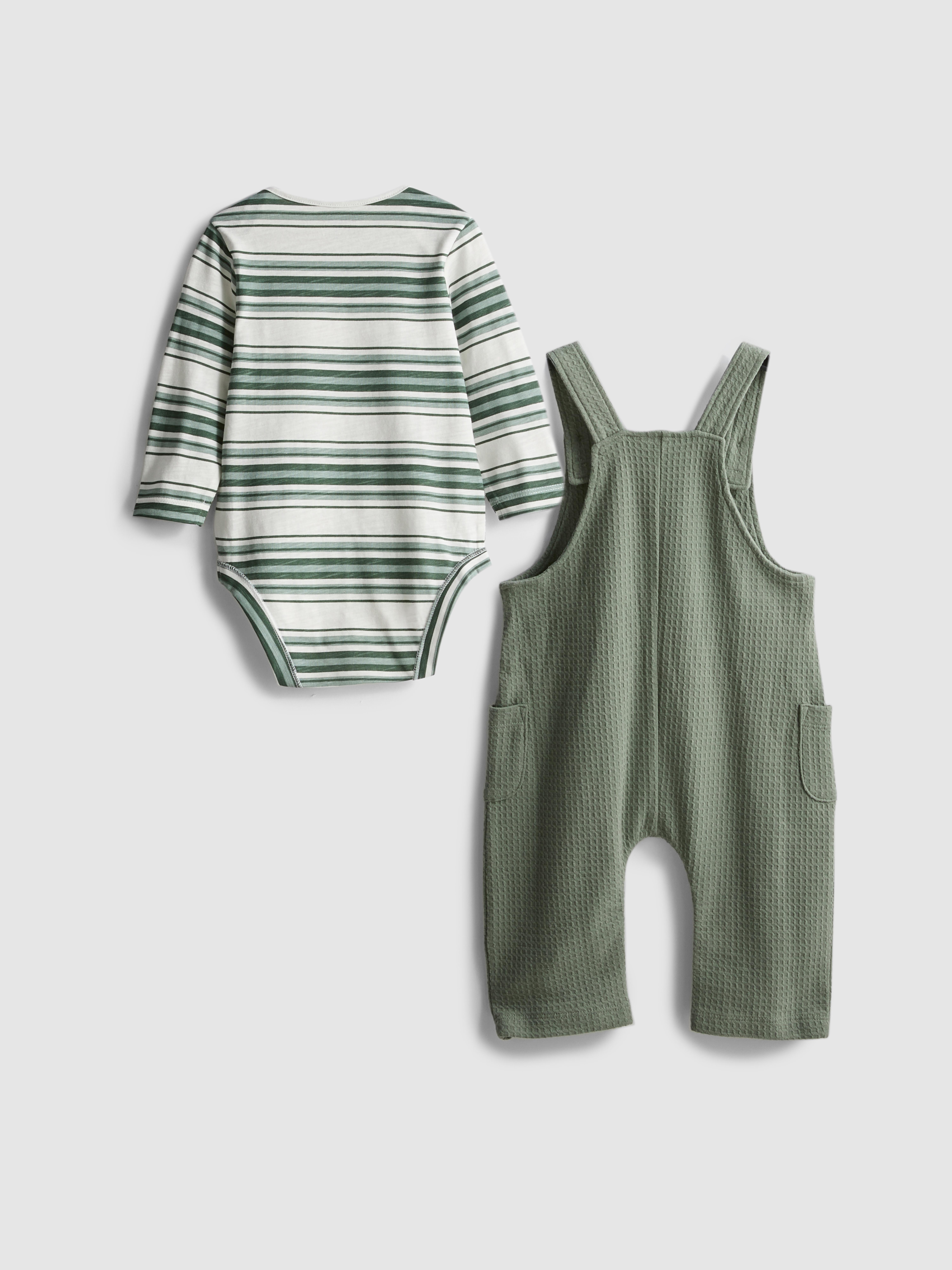 0-18mths | Long Sleeve Bodysuit and Waffle Textured Dungarees Newborn Set