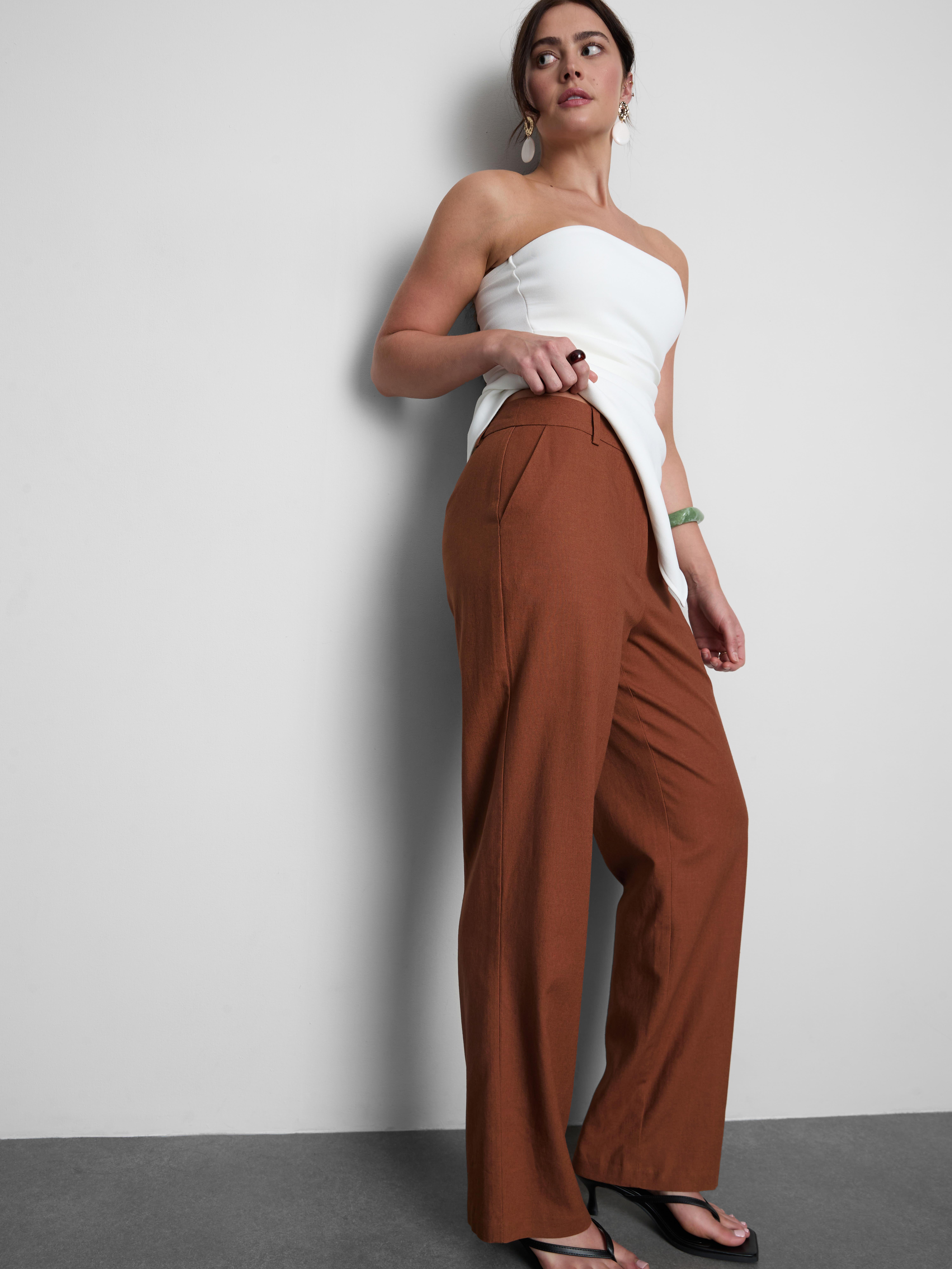 Pantalon droit en mélange de lin