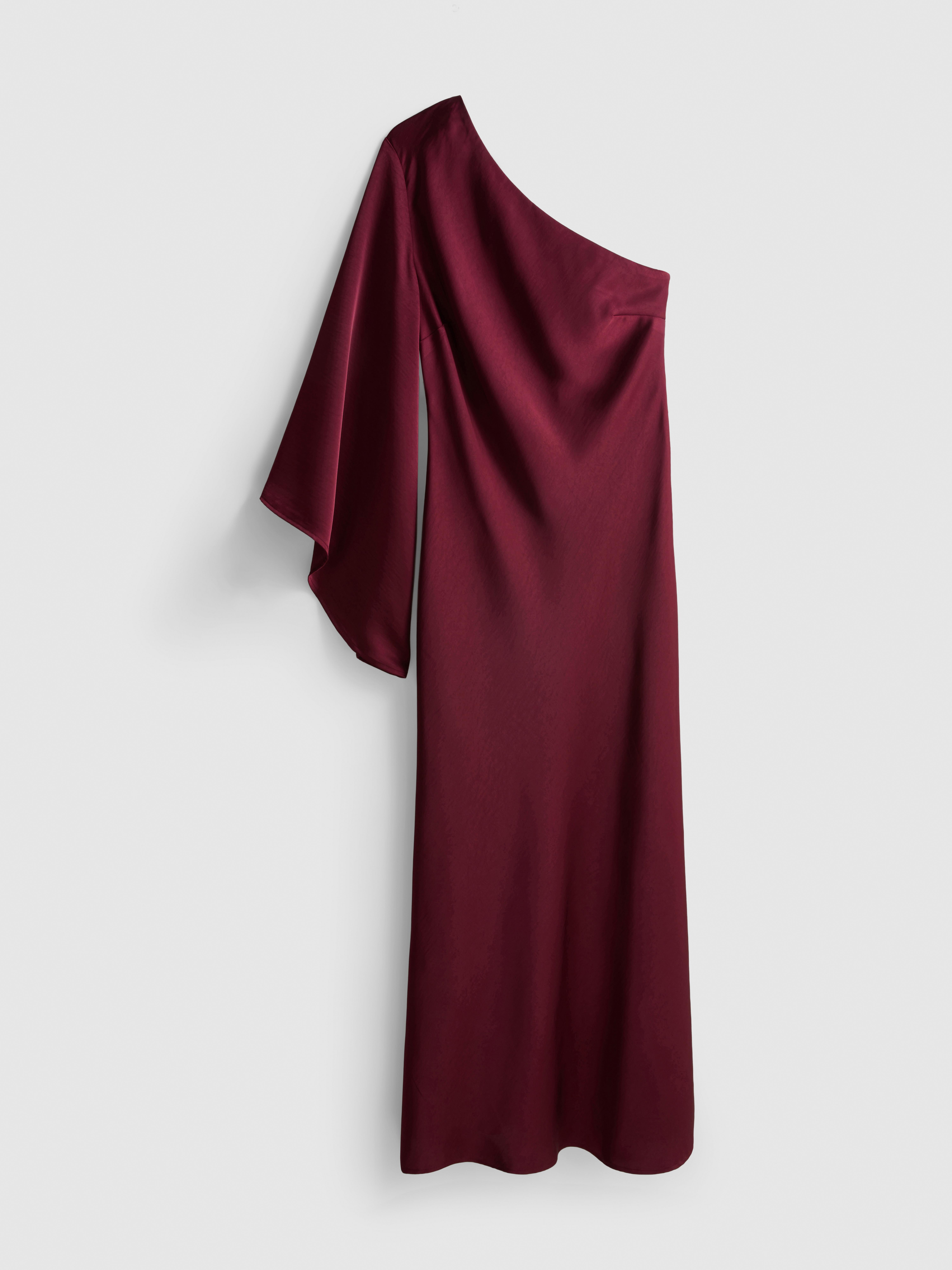 Vestido largo asimétrico con manga acampanada