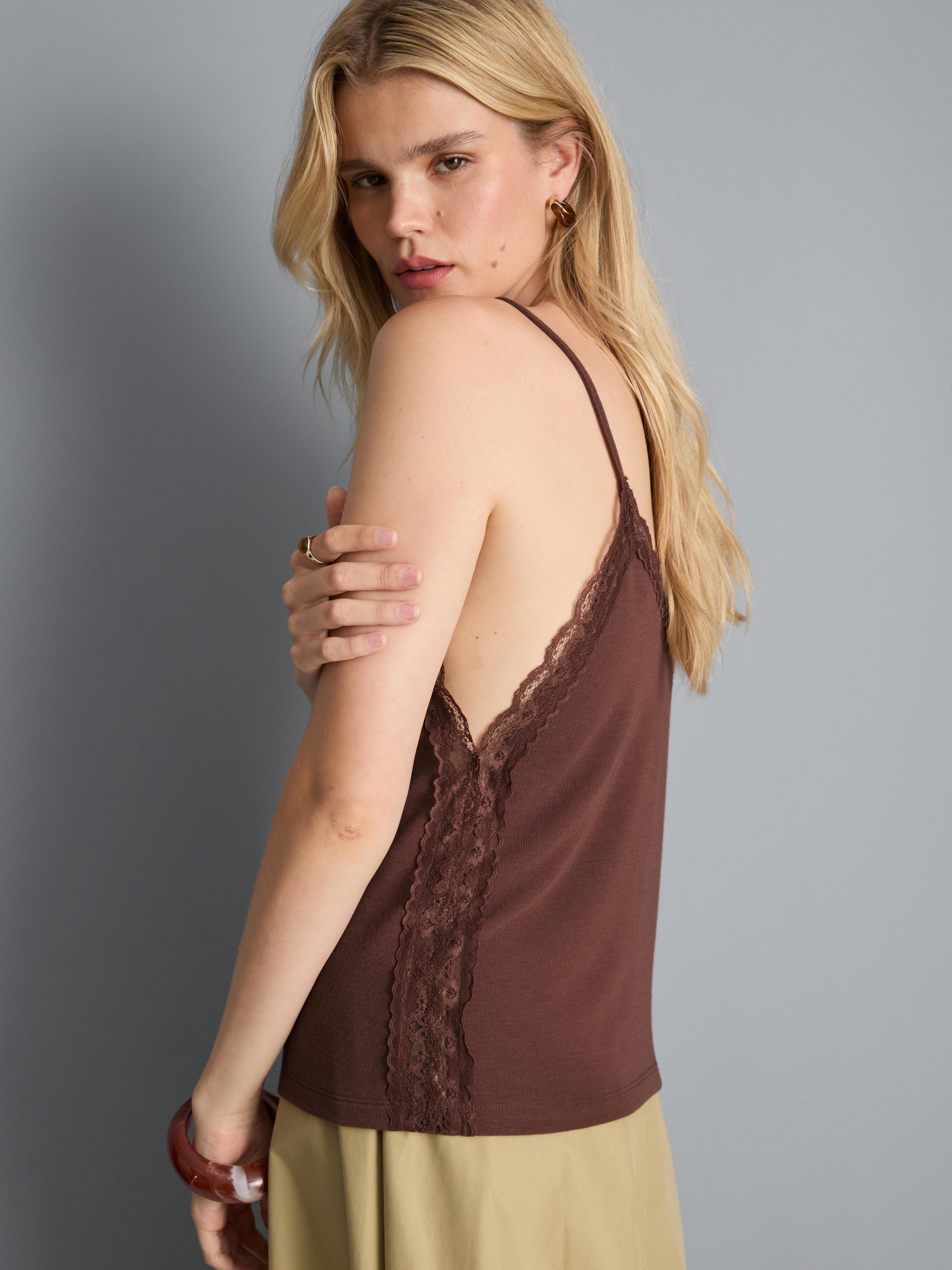Women's Brown Relaxed Lace Trim Cami Top | Penneys