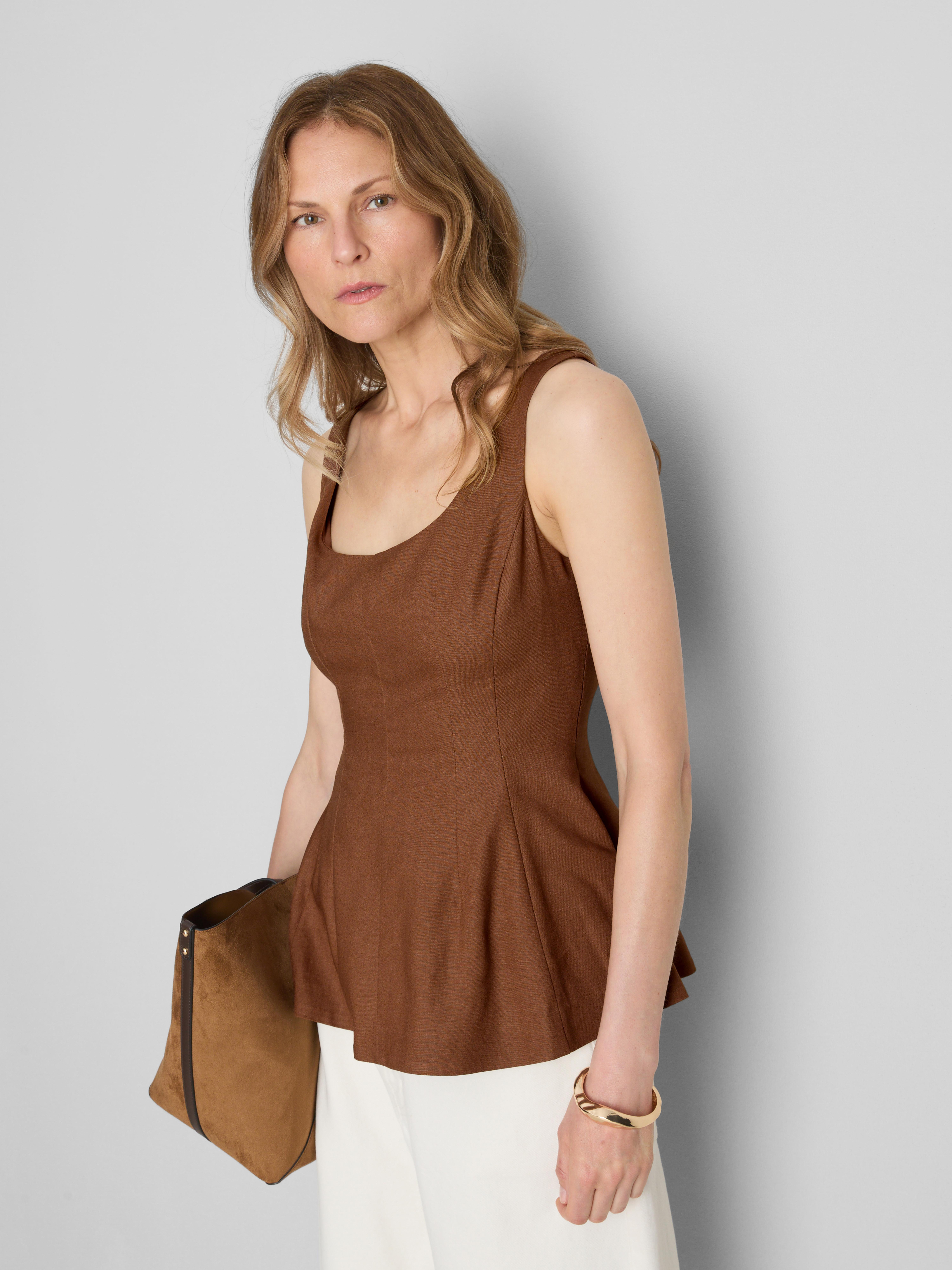 Linen-Blend Tailored Peplum Top