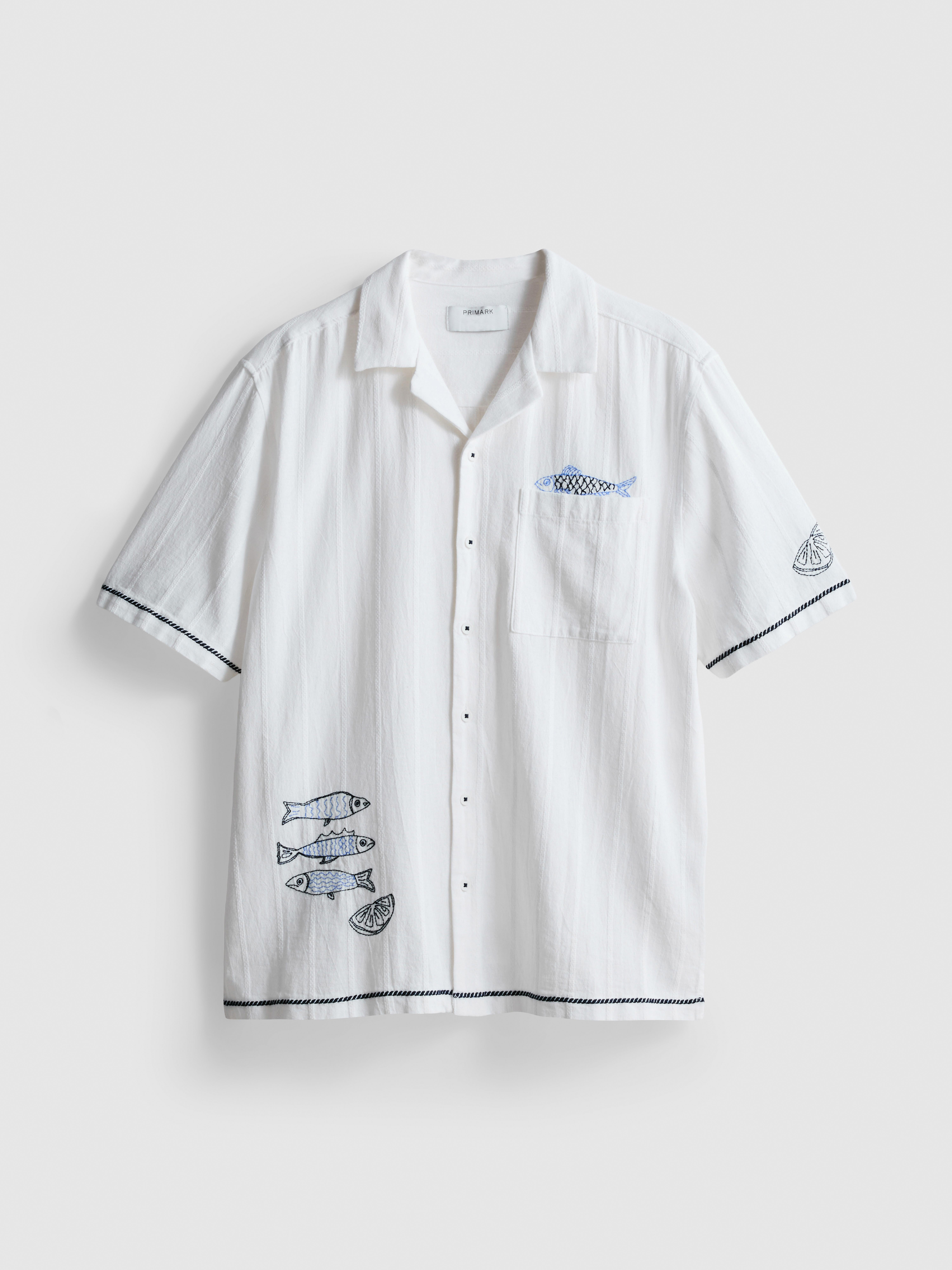 Fish Embroidered Revere Collar Shirt