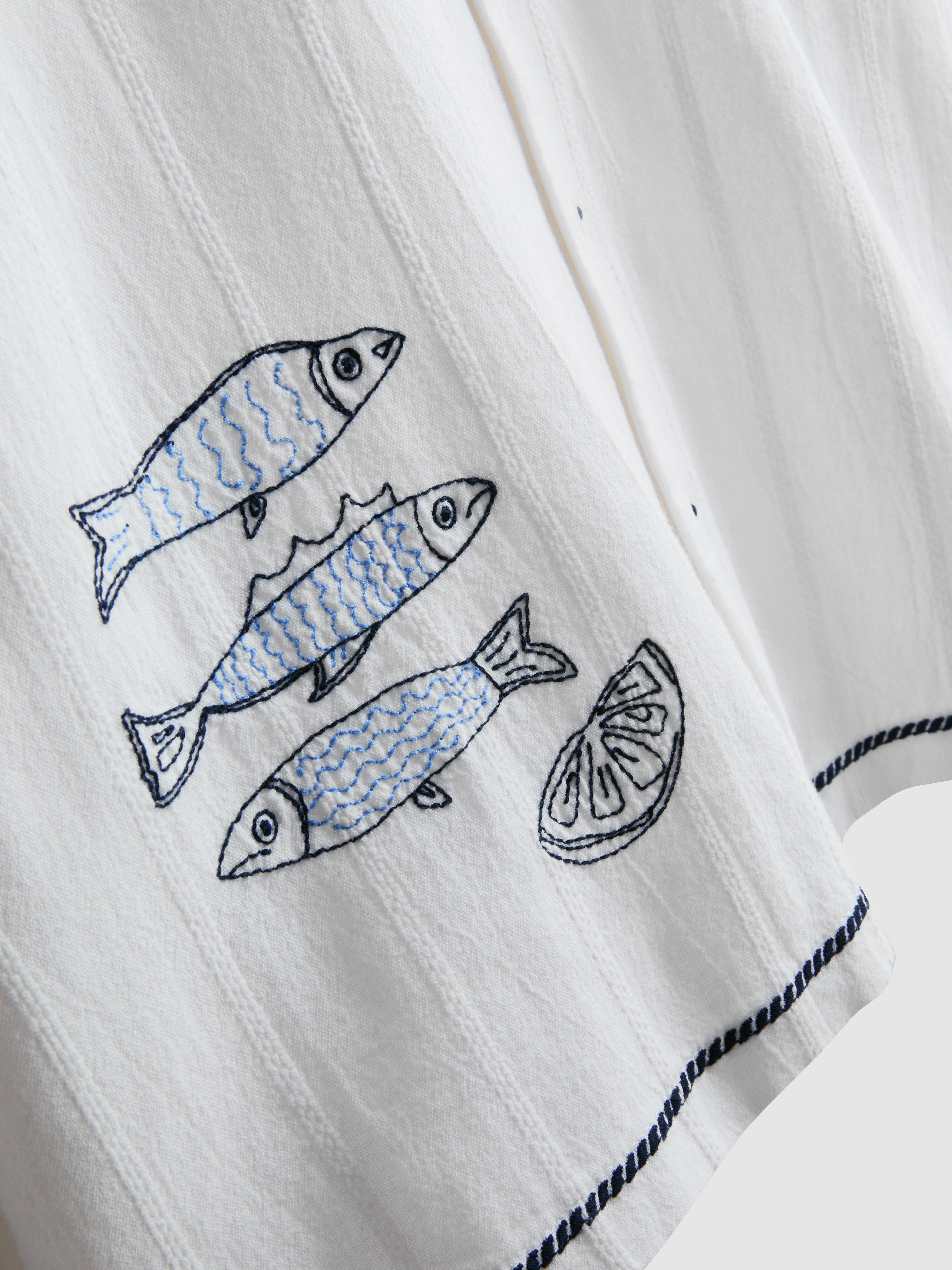 Fish Embroidered Revere Collar Shirt