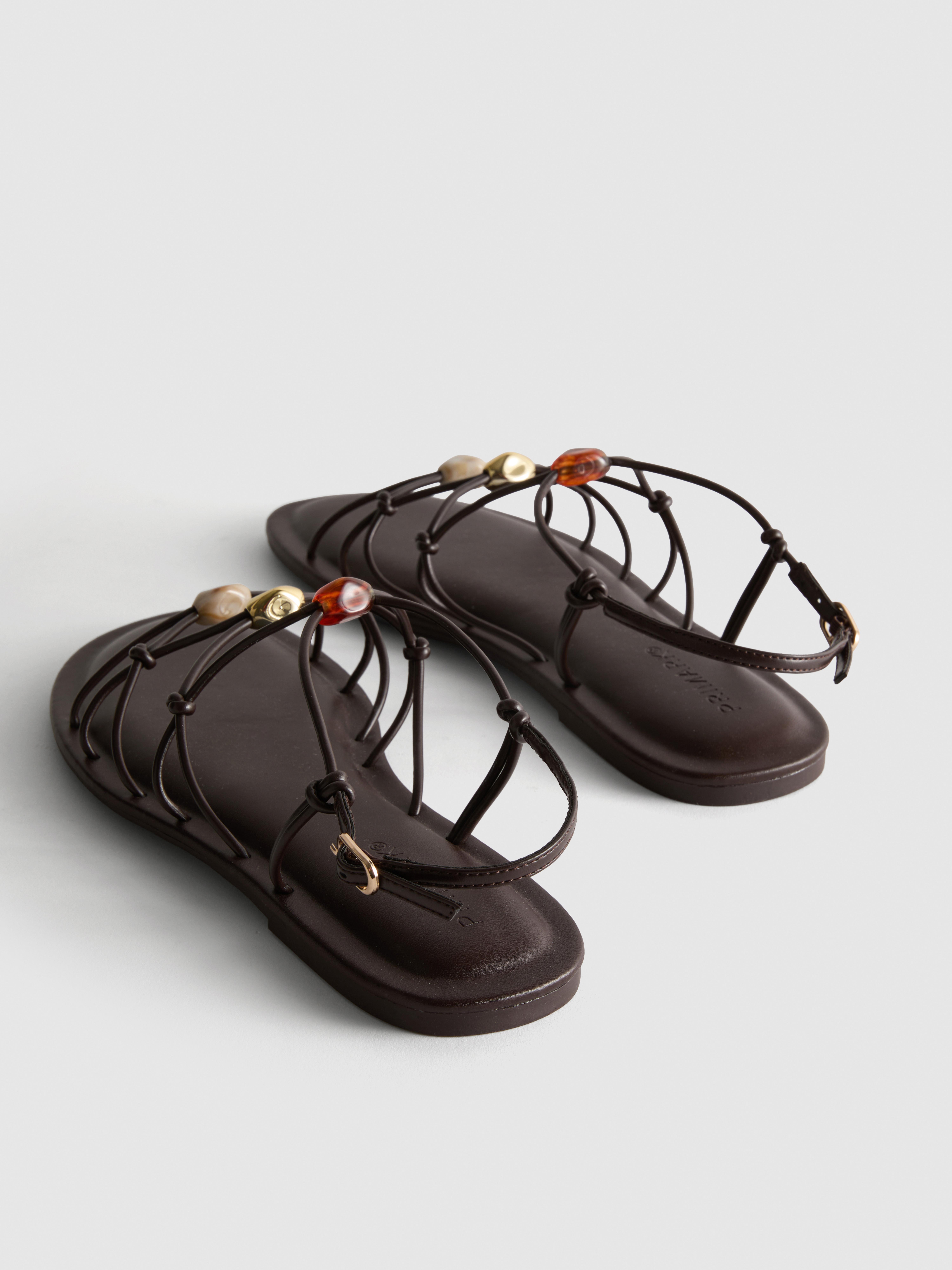 Women's Chocolate Strappy Beaded Sandals | Primark