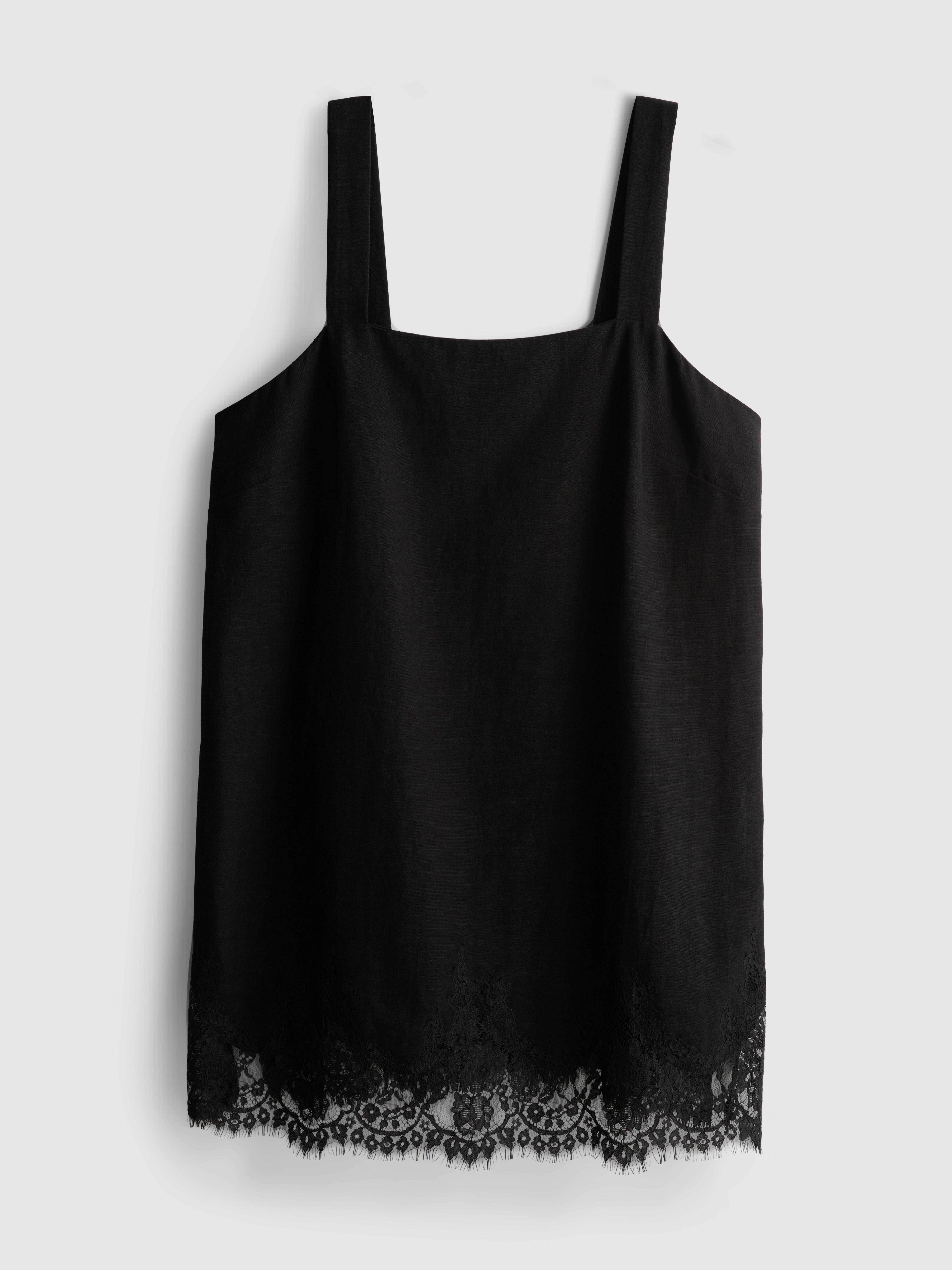 Langes Tanktop aus Baumwollmischung mit Spitze