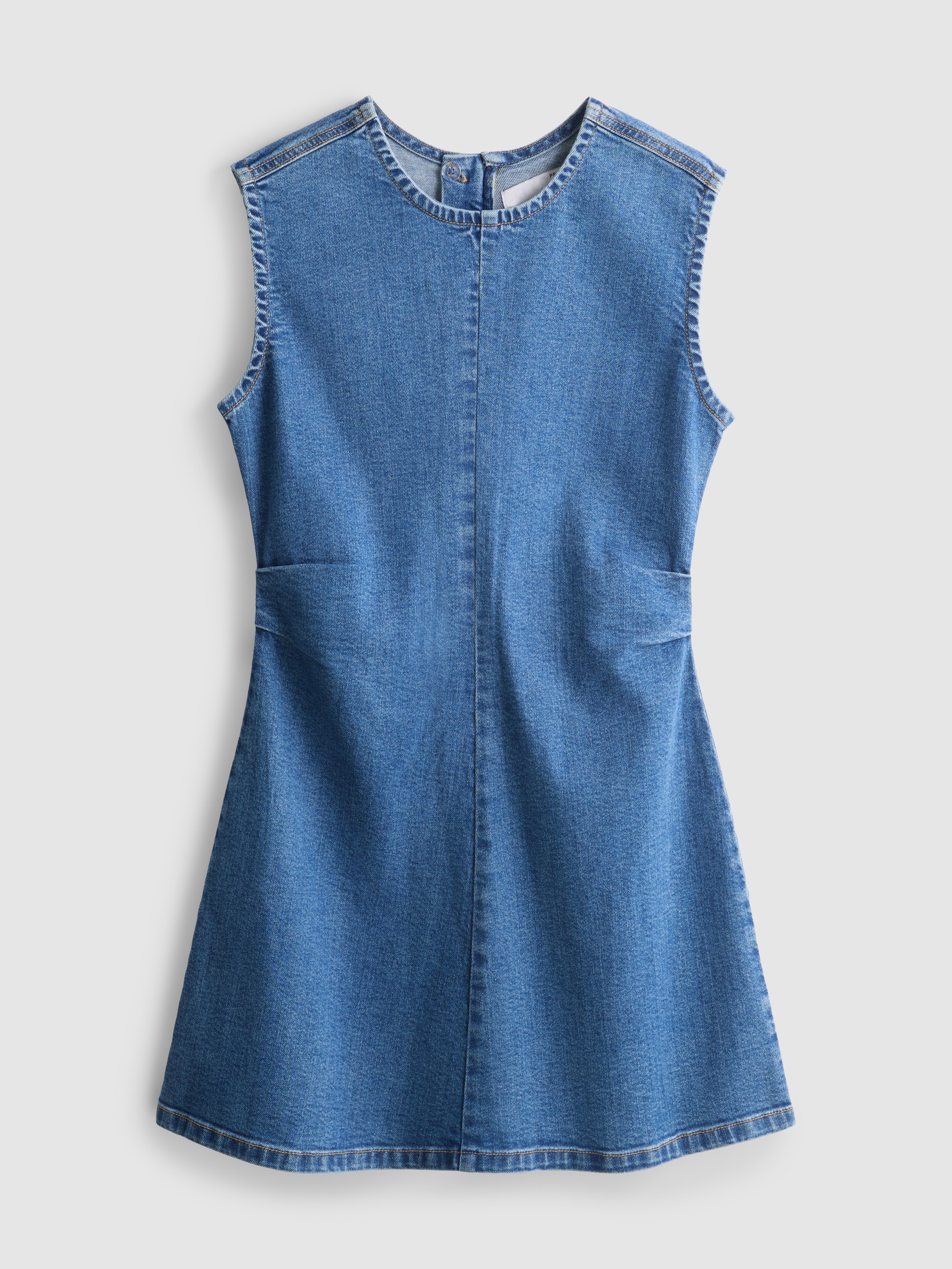 Women's Mid Blue Cotton Denim A-Line Mini Dress | Primark