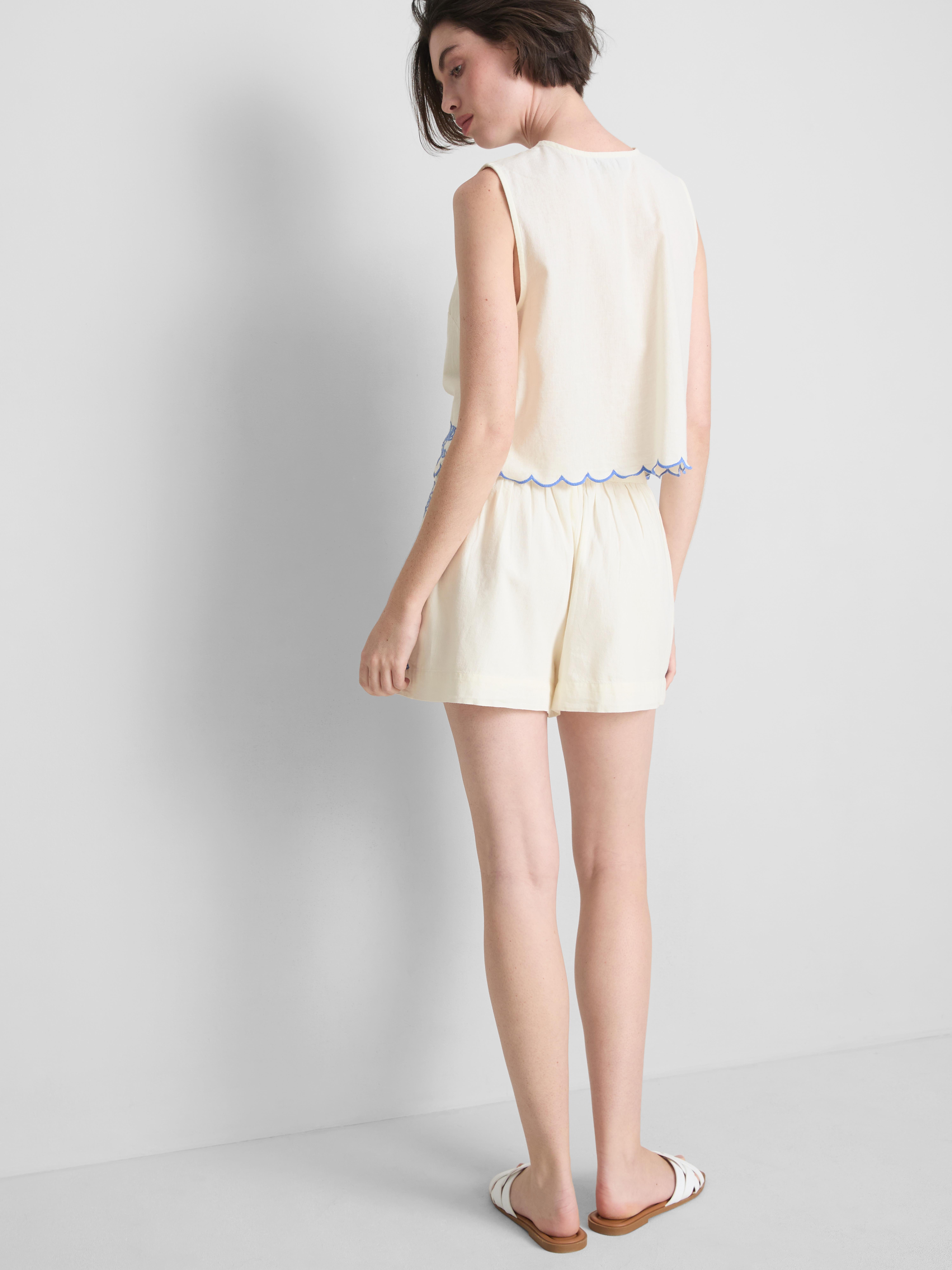Cotton Floral Embroidered Shorts