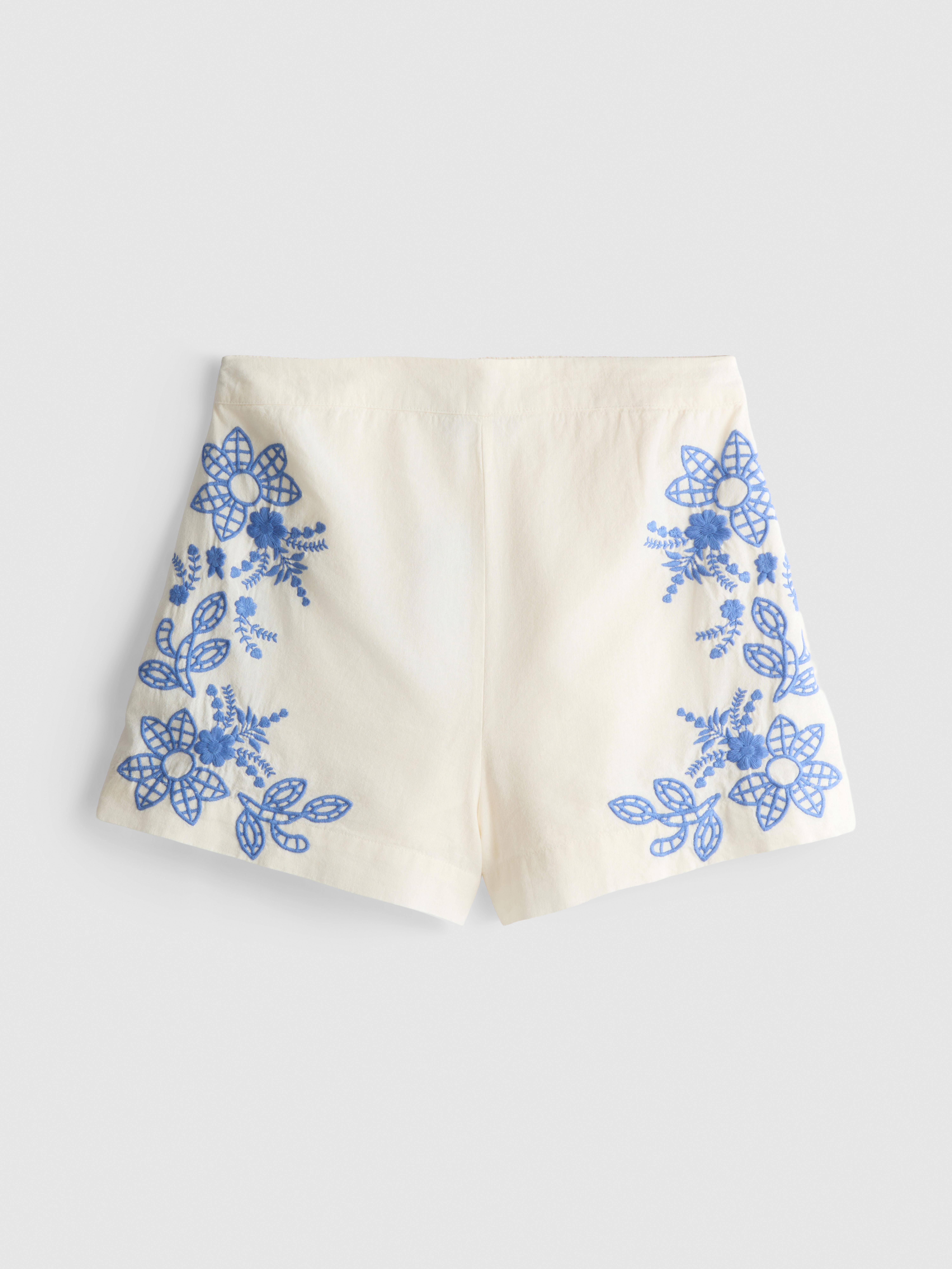 Cotton Floral Embroidered Shorts