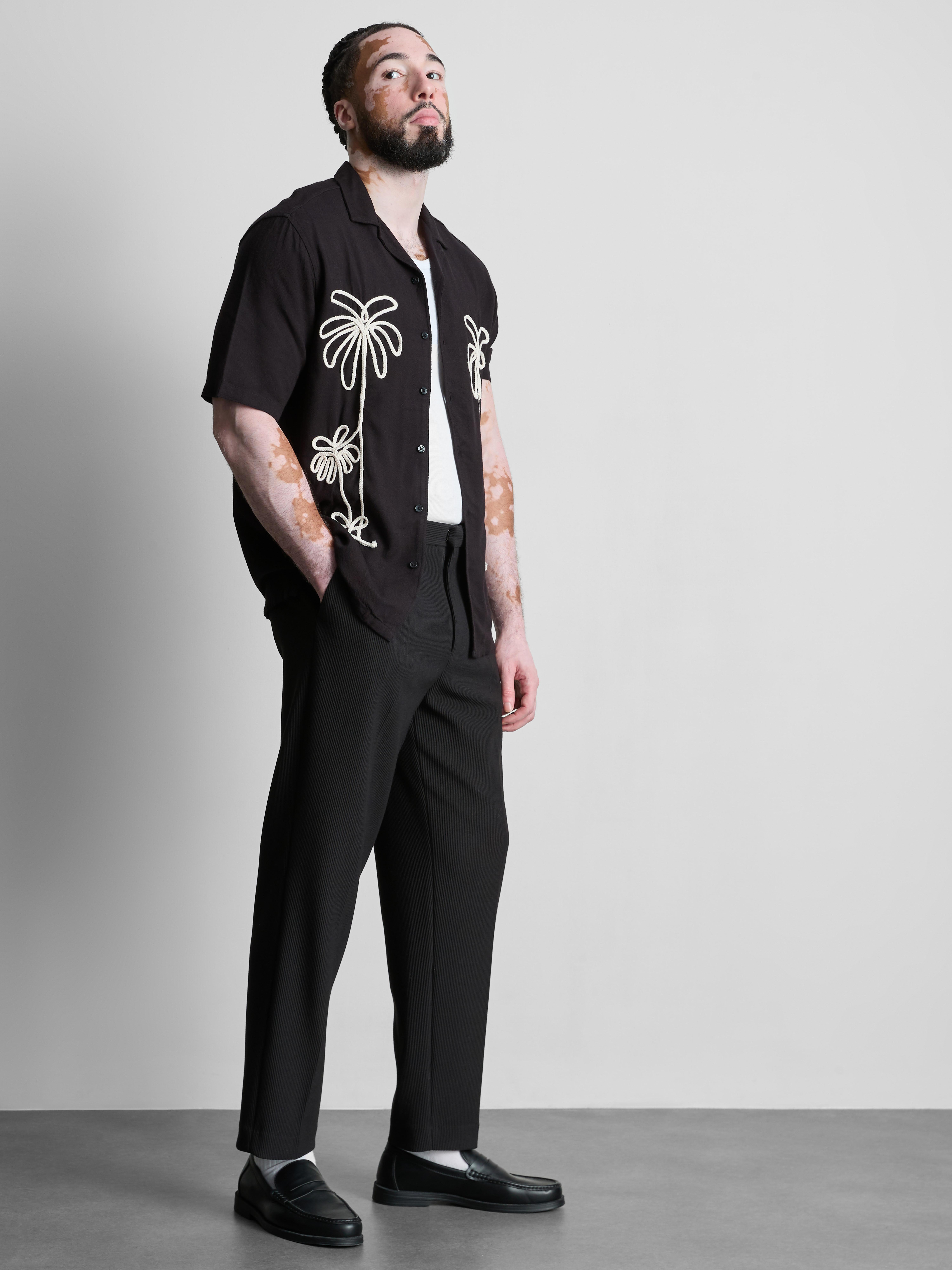 Palm Embroidered Revere Collar Shirt