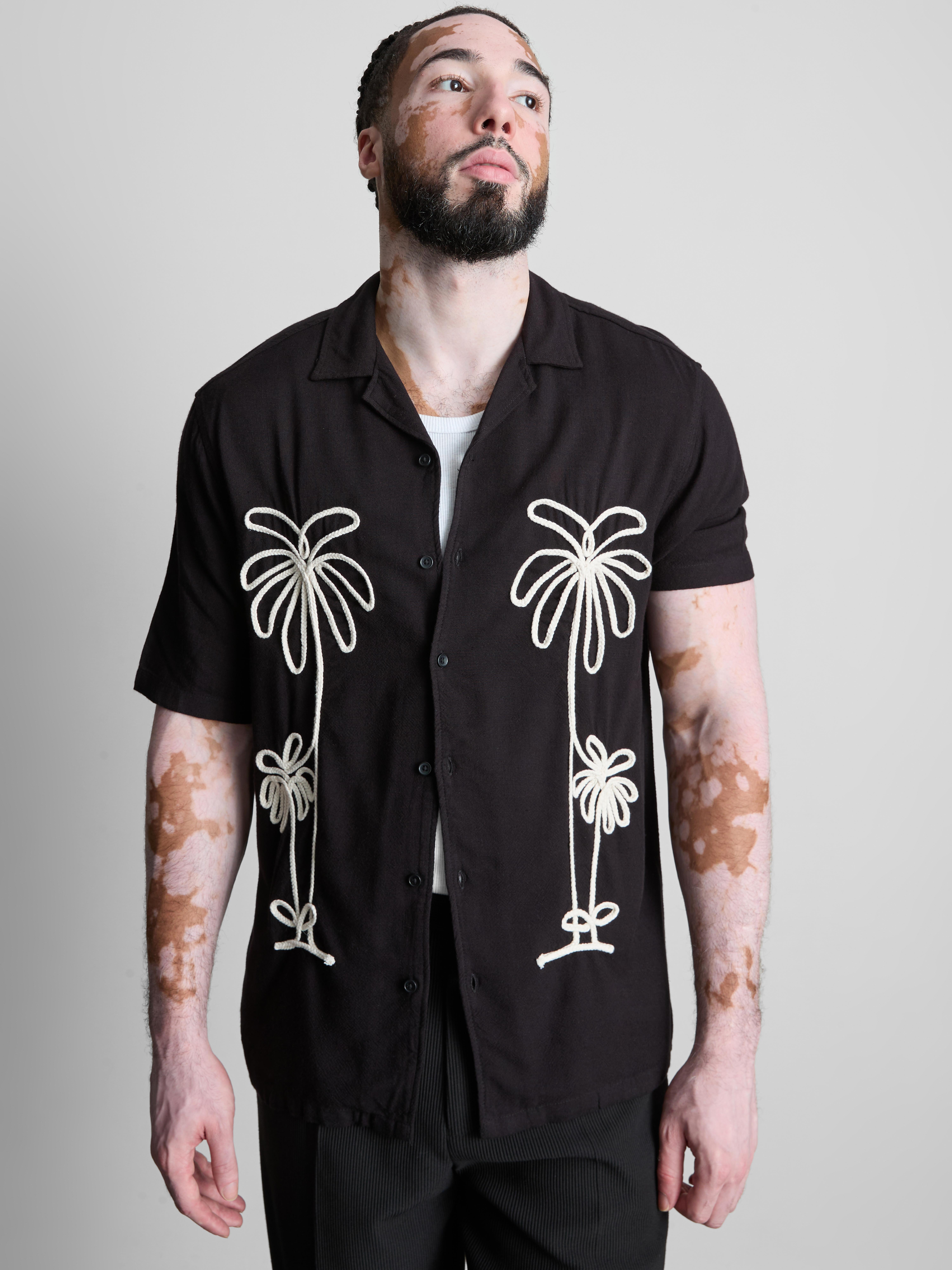 Palm Embroidered Revere Collar Shirt