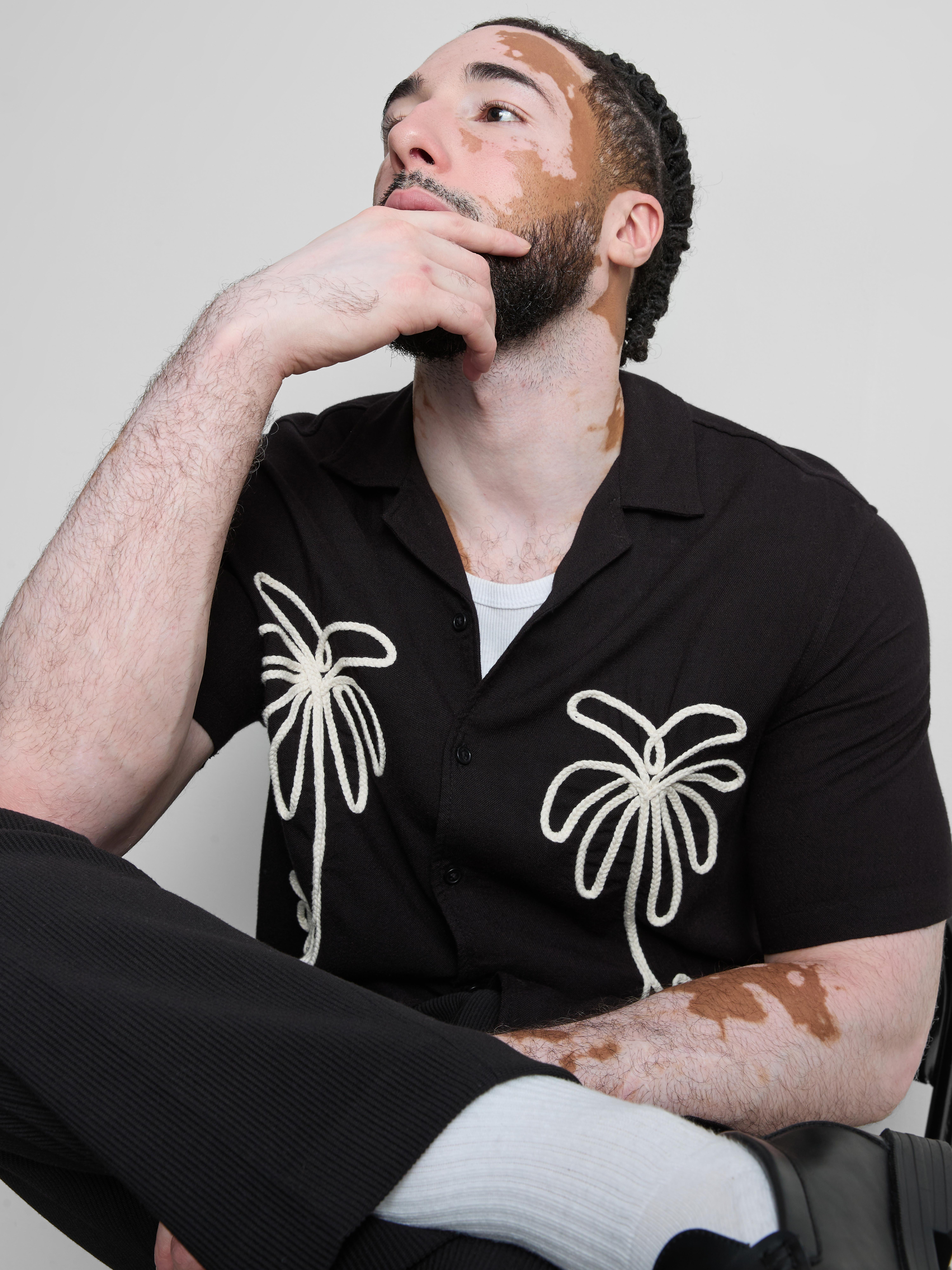 Palm Embroidered Revere Collar Shirt