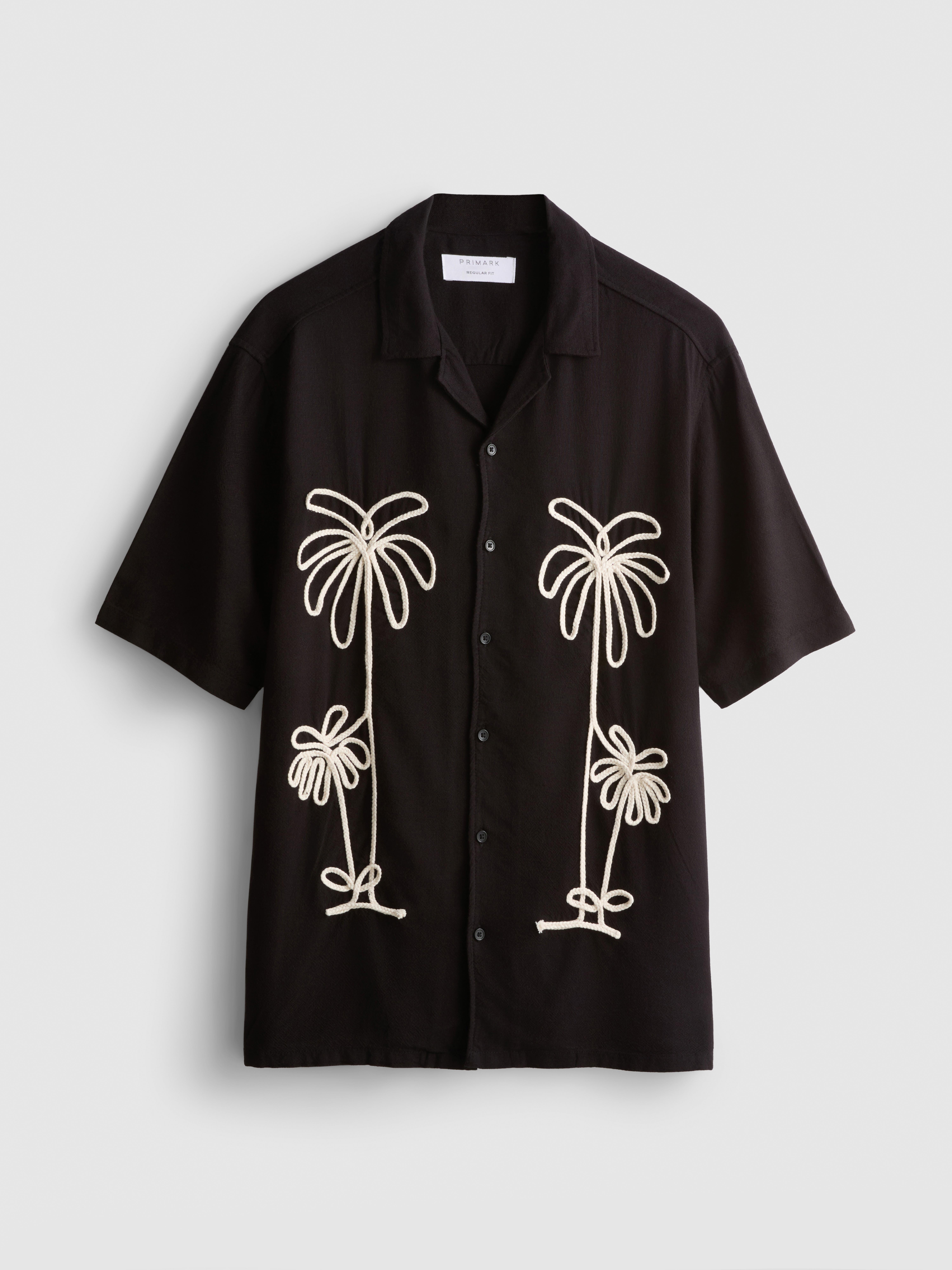Palm Embroidered Revere Collar Shirt
