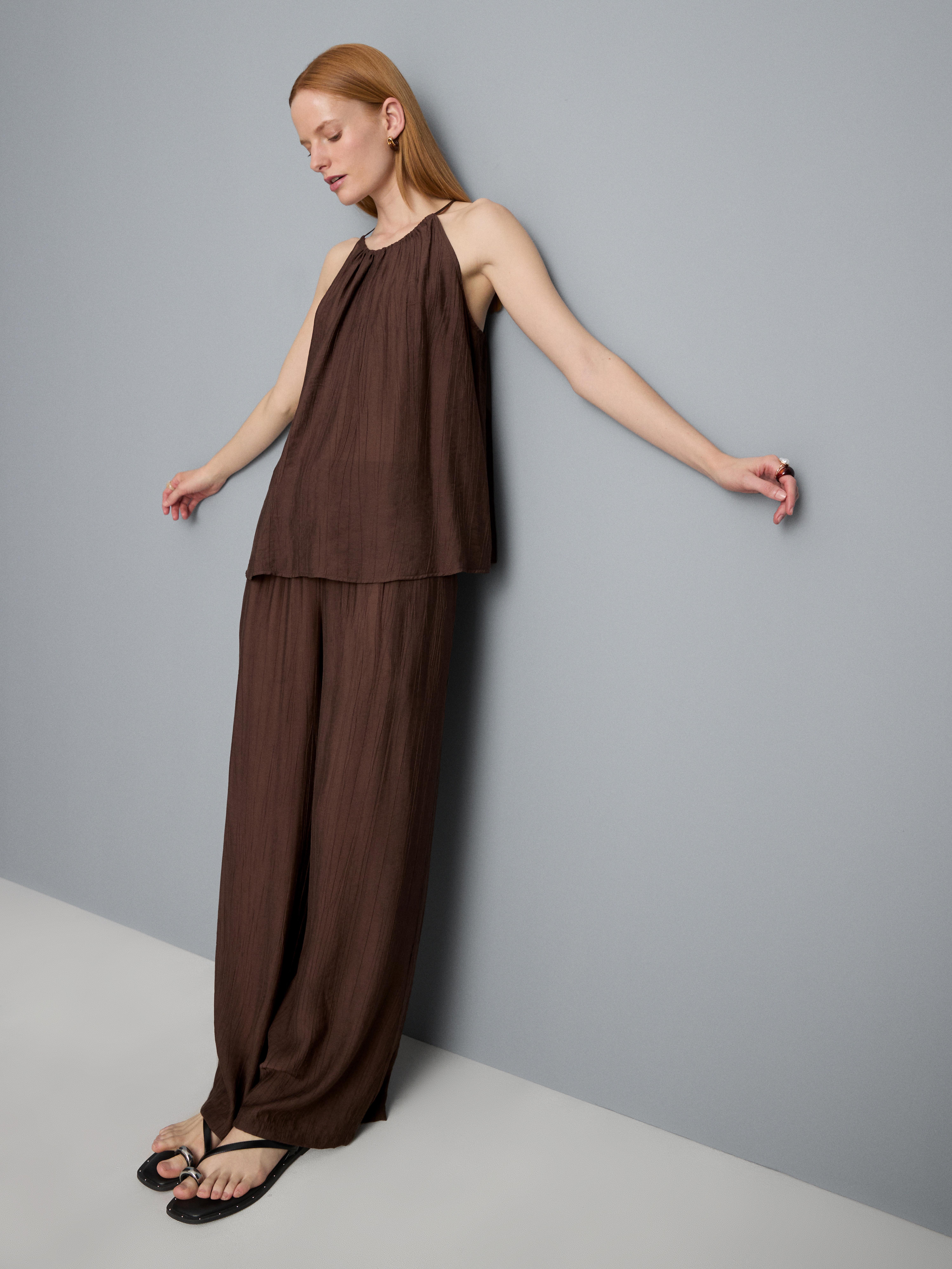 Textured Halterneck Trapeze Top