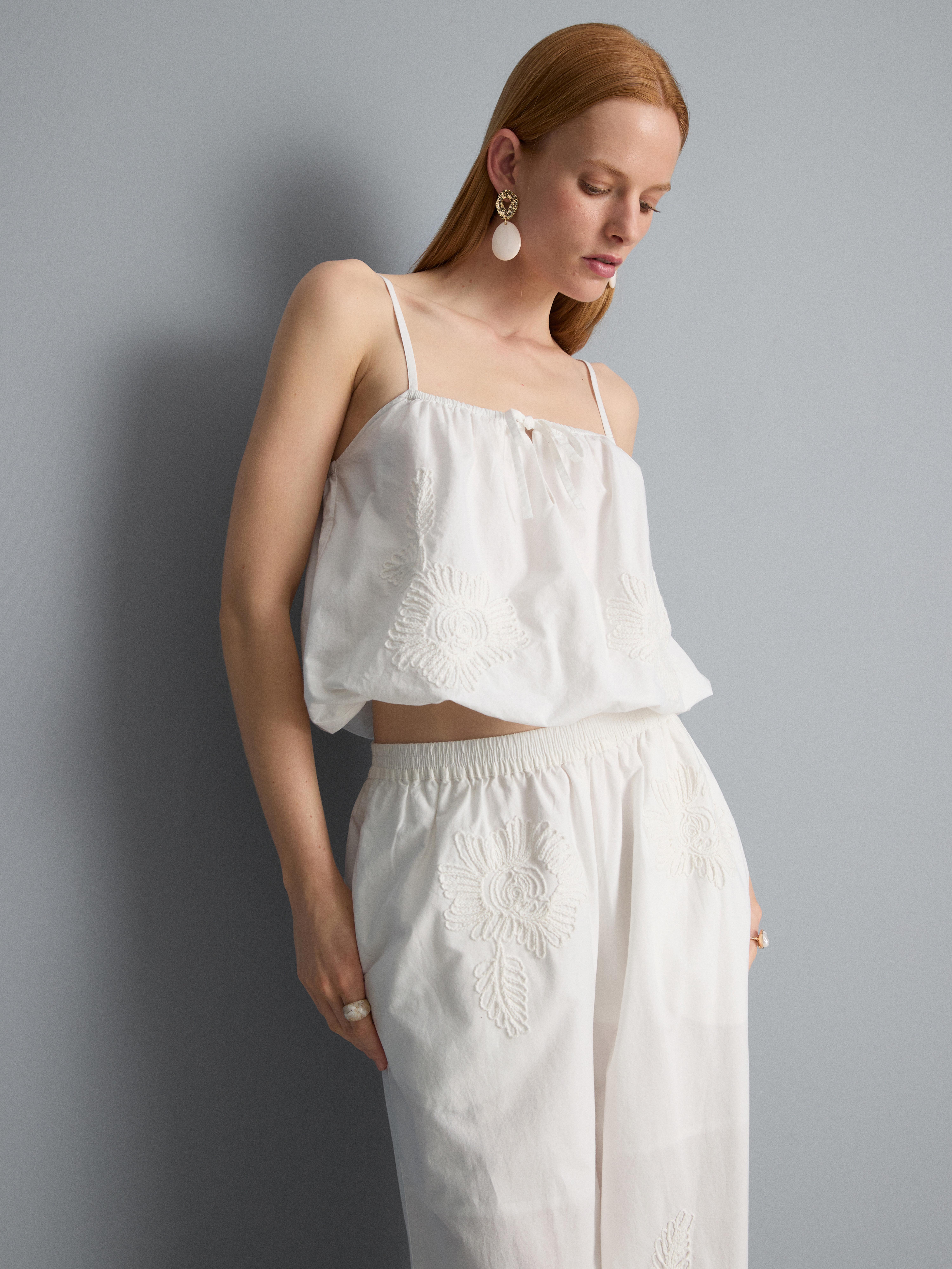 Cotton Embroidered Cropped Cami Top
