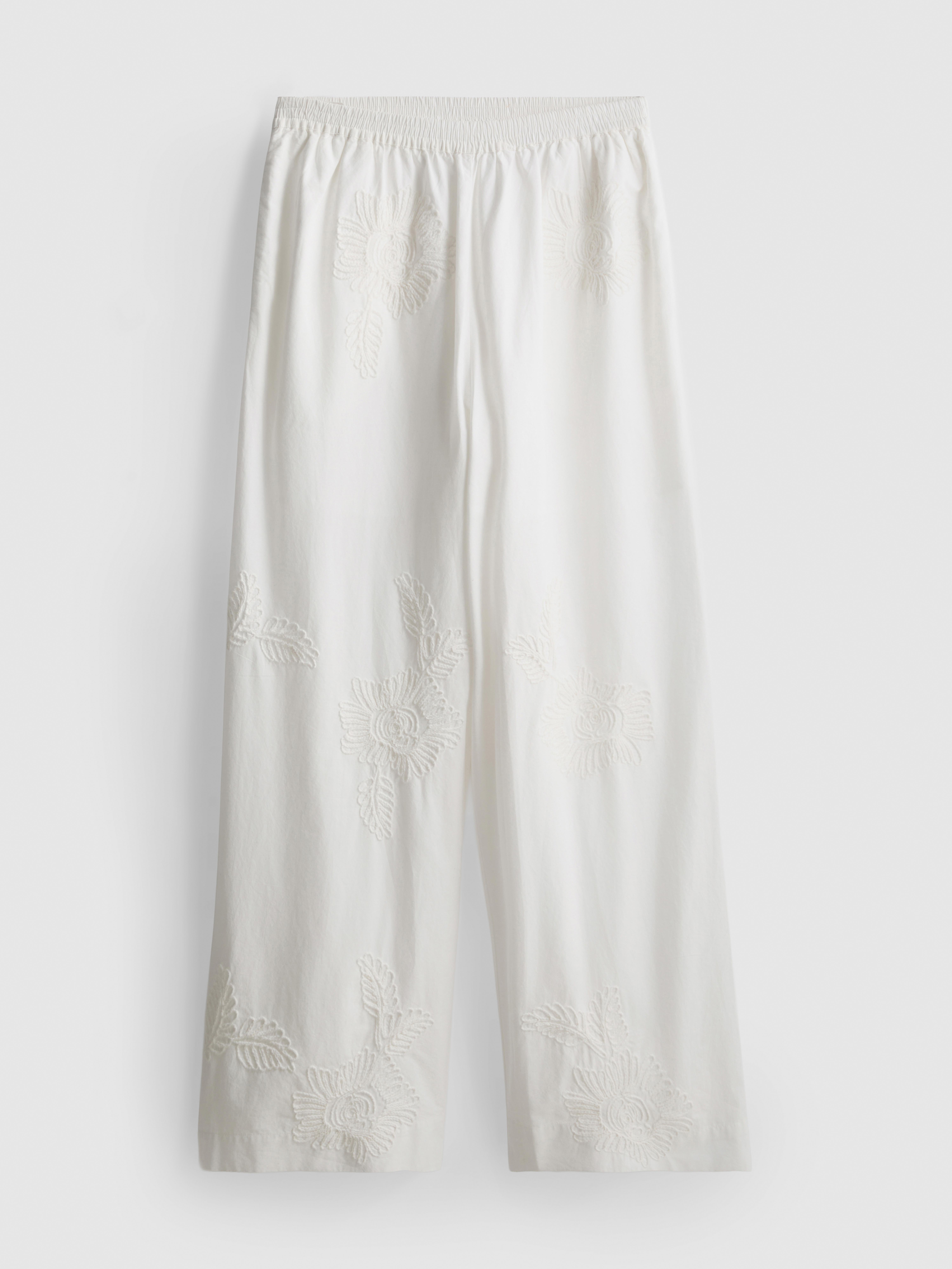Pantalones de pernera ancha bordados de algodón