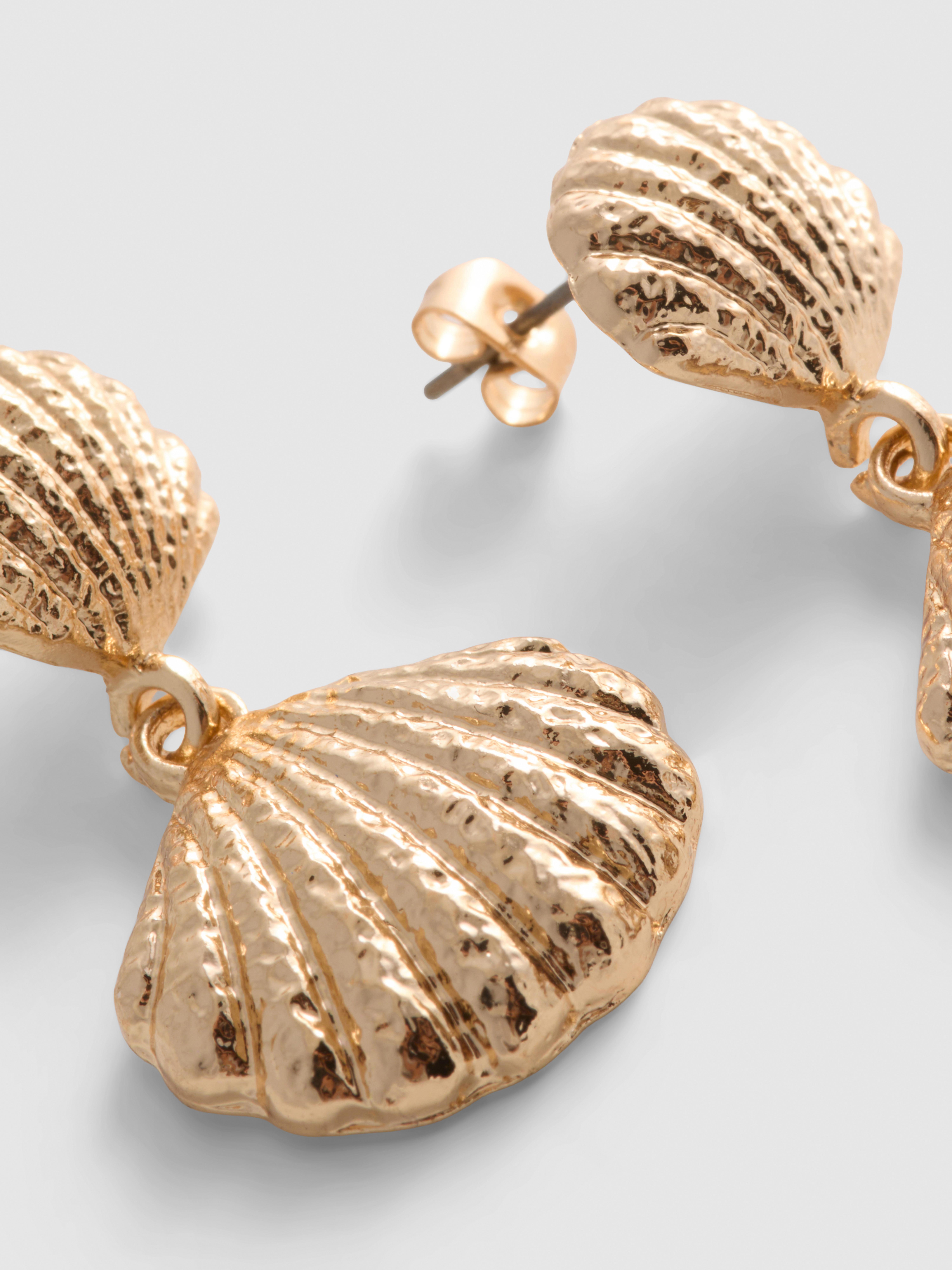 Gold-Tone Shell Drop Earrings