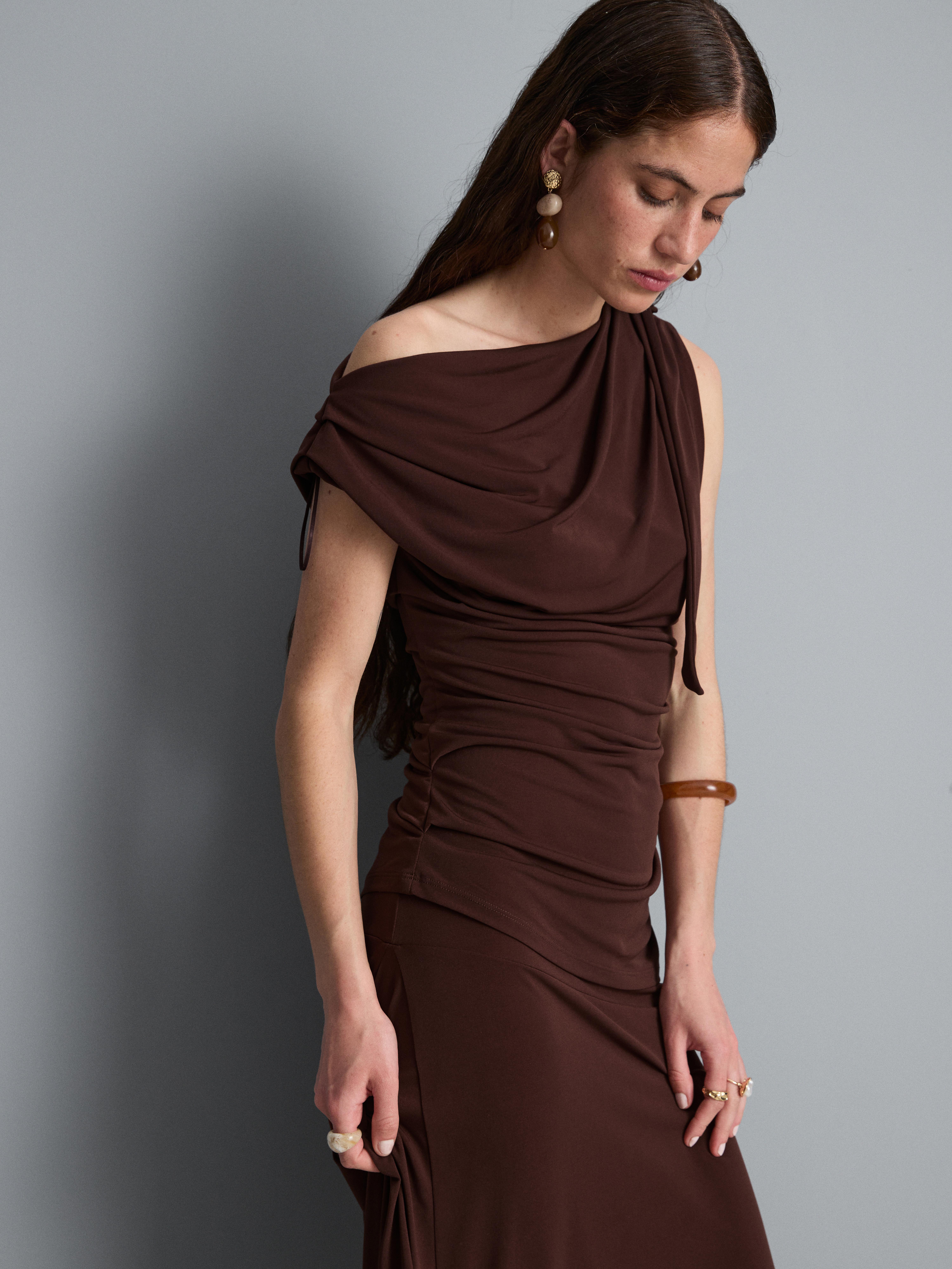 Draped One-Shoulder Jersey Top