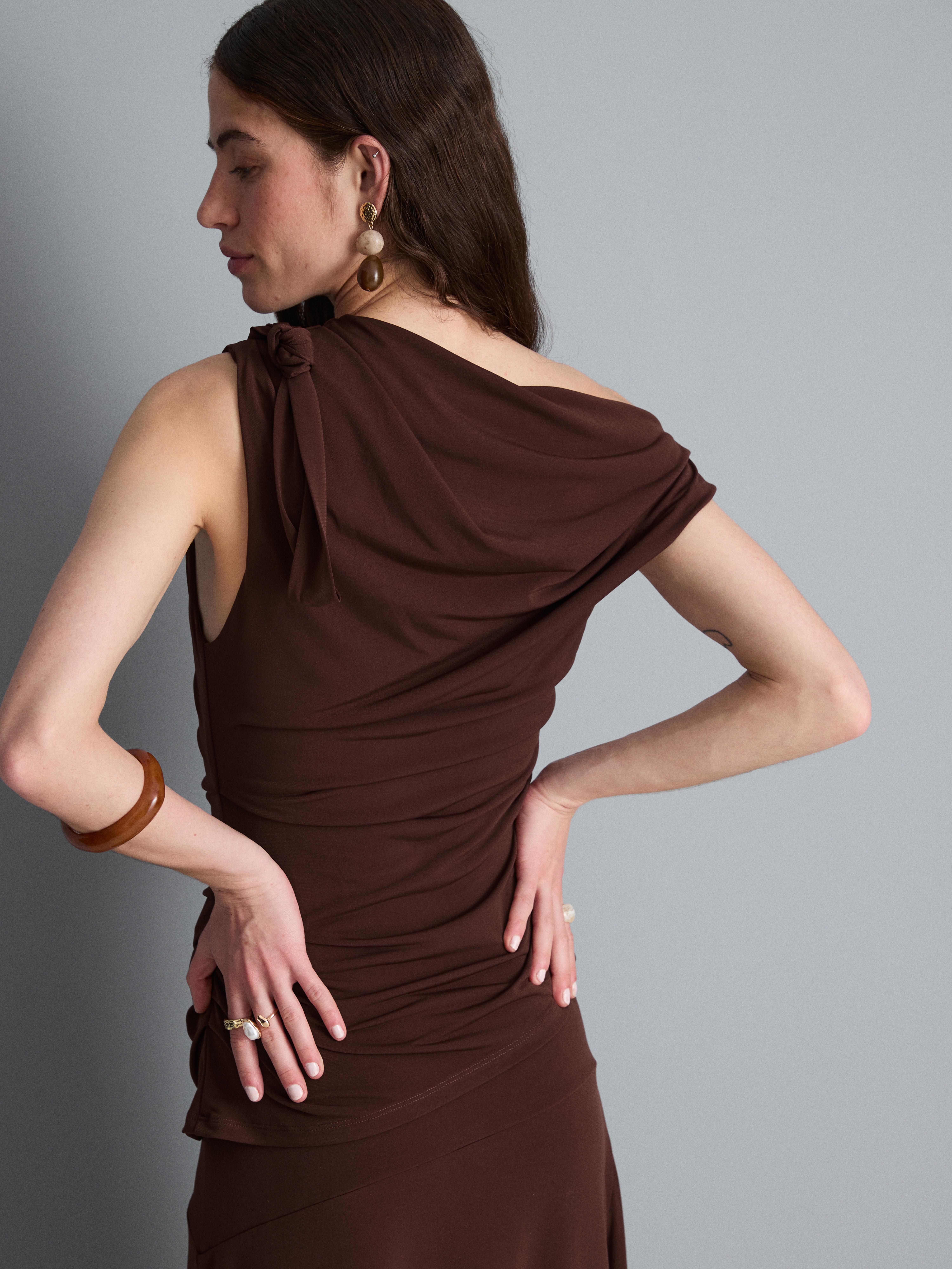 Draped One-Shoulder Jersey Top